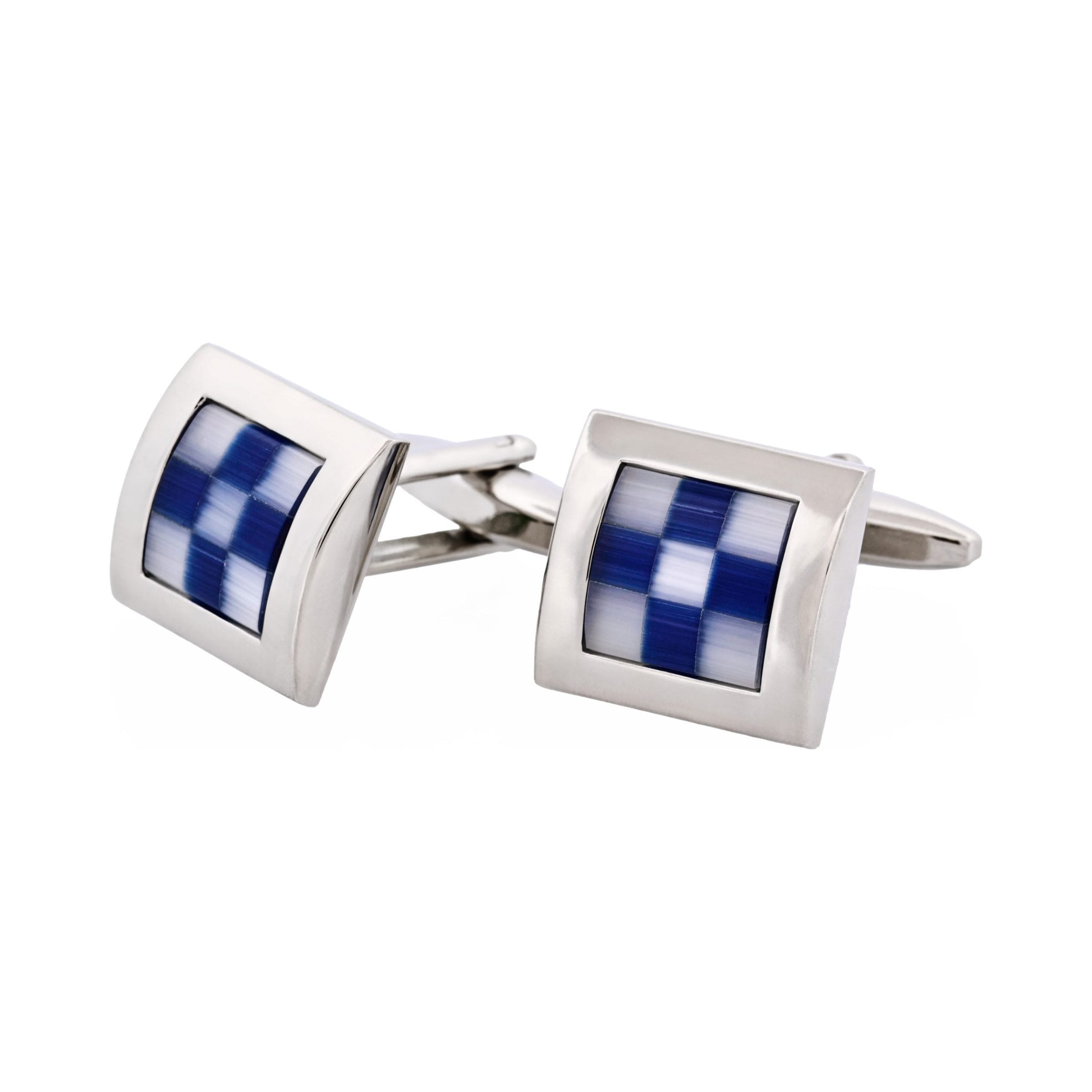 Navy & White Check Cat's Eye Cufflinks