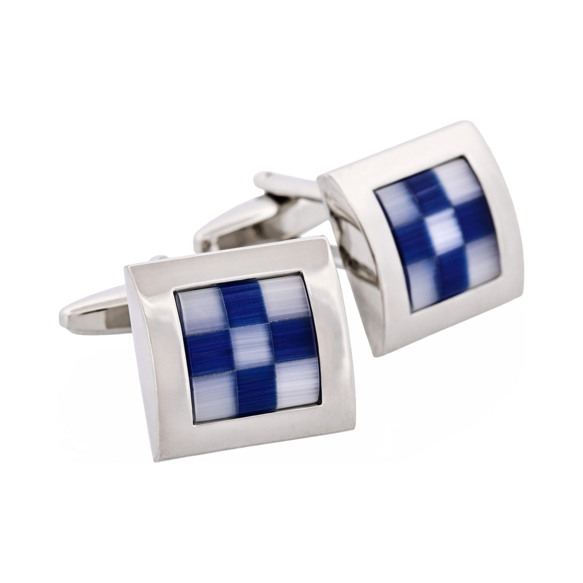 Navy & White Check Cat's Eye Cufflinks