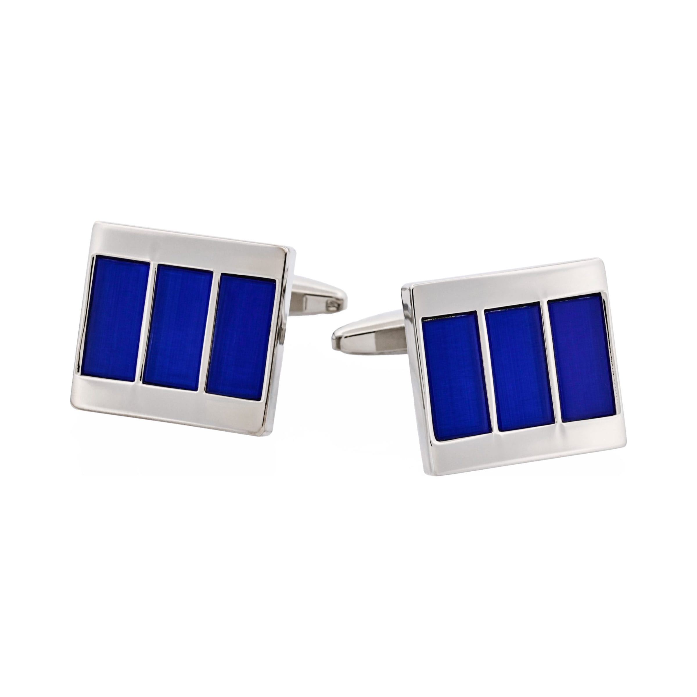 Rhodium Plated Cobalt Cat's Eye Stripe Cufflinks