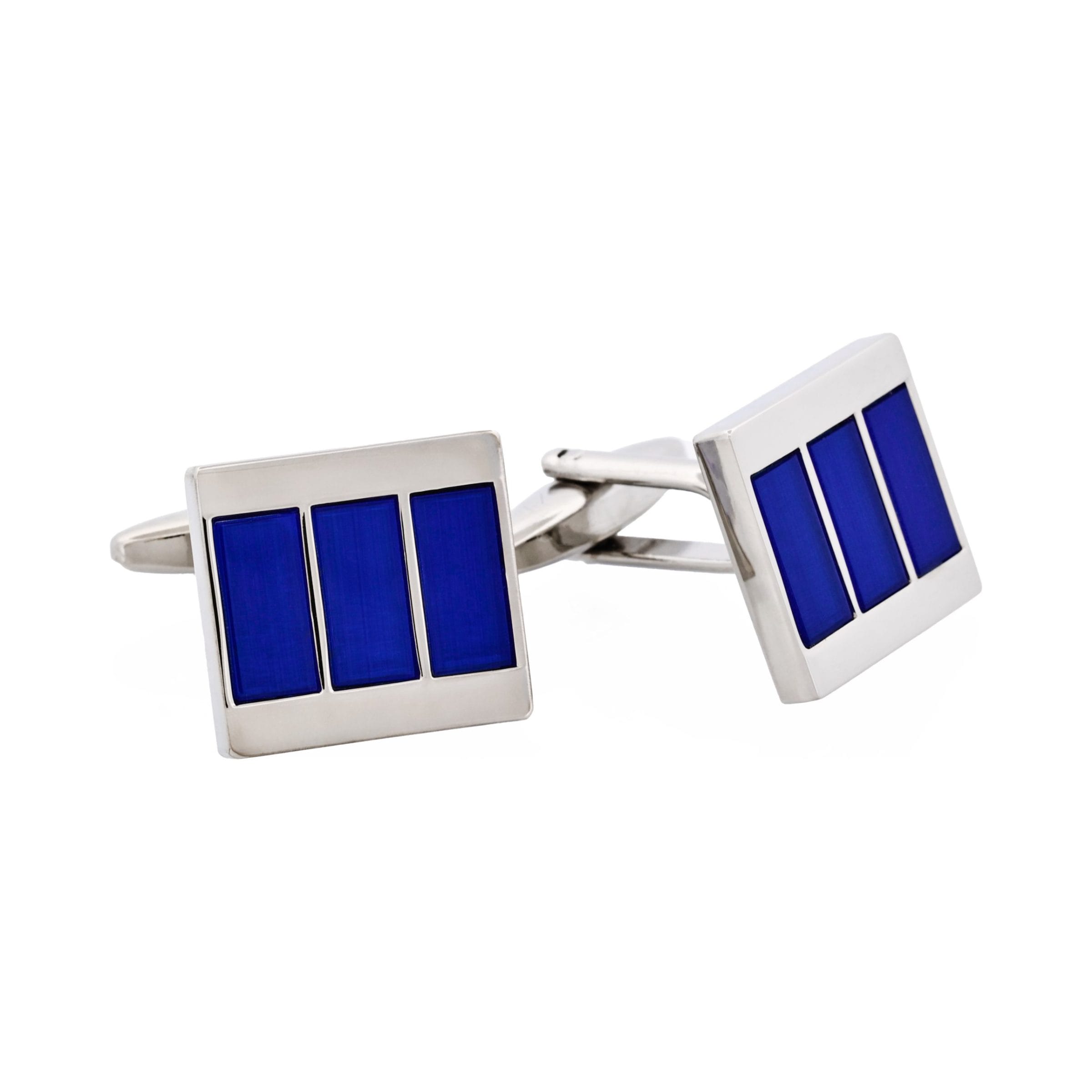 Rhodium Plated Cobalt Cat's Eye Stripe Cufflinks