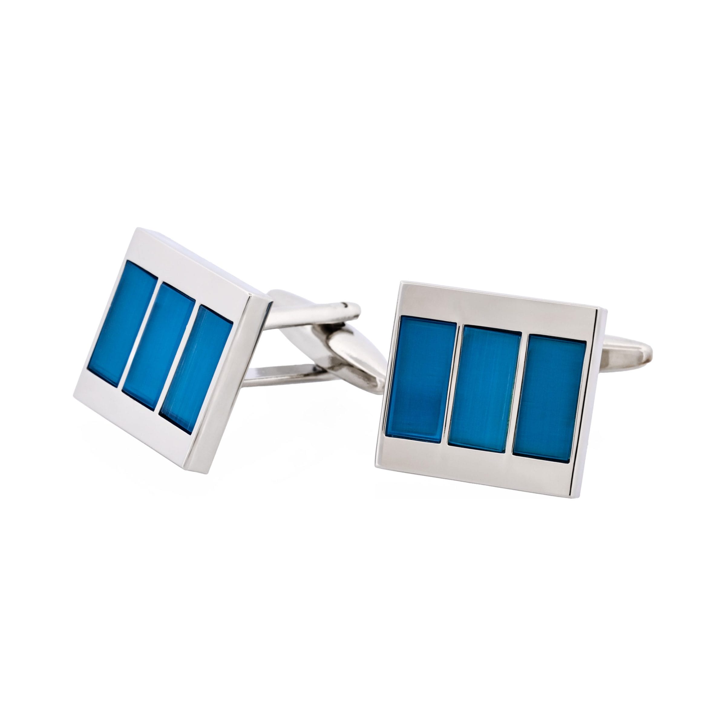 Rhodium Plated Aqua Cat's Eye Stripe Cufflinks