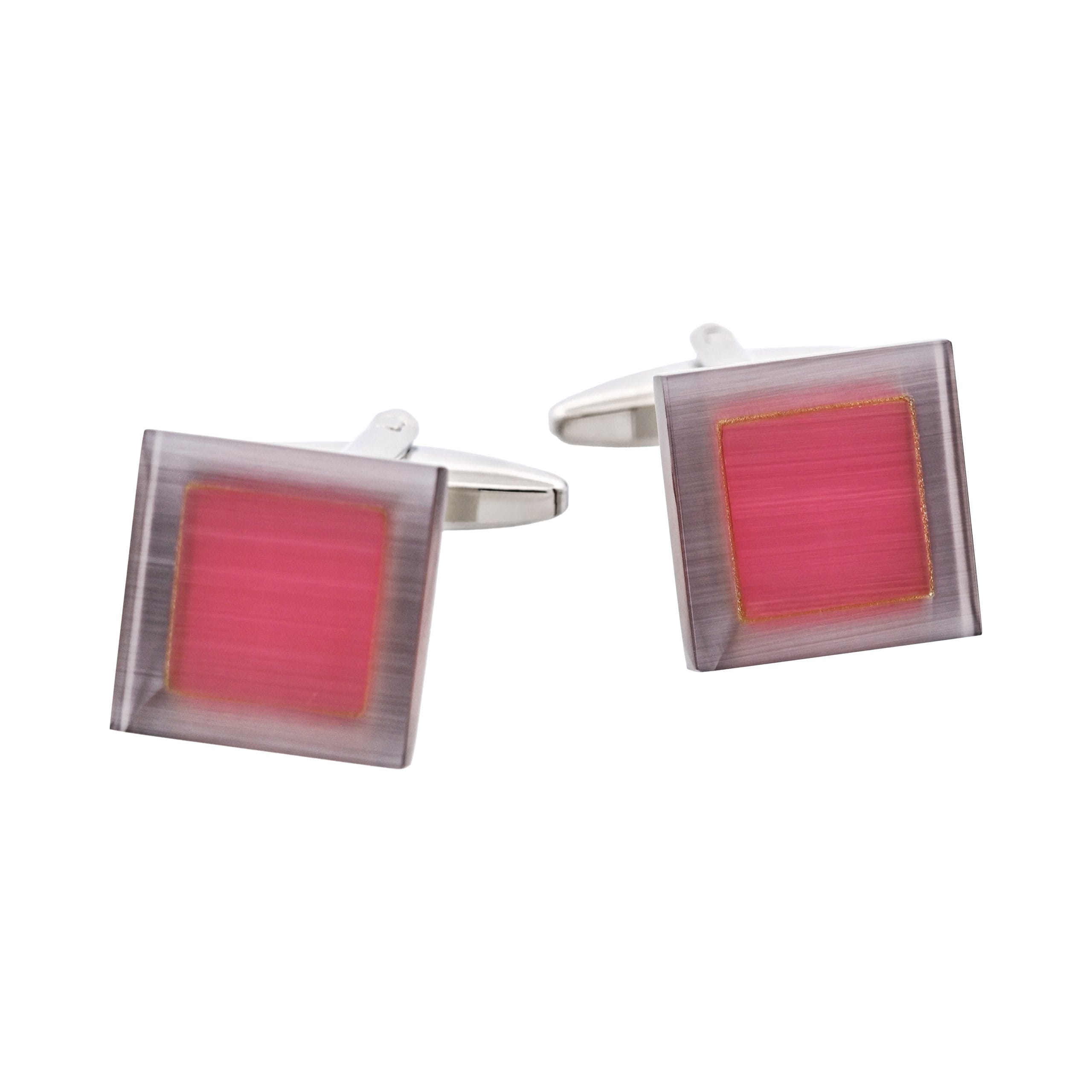 Grey & Pink Square Cat's Eye Cufflinks