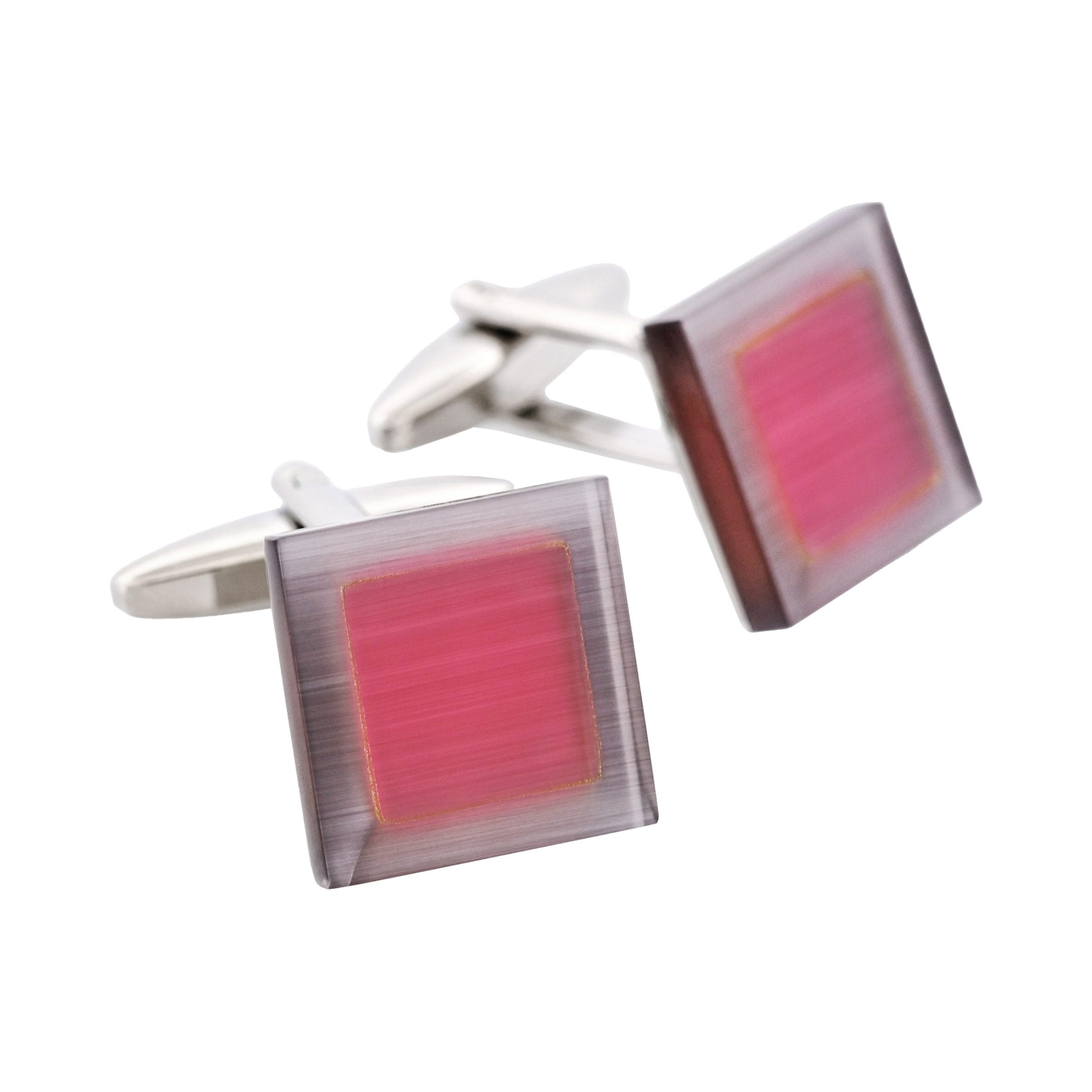 Grey & Pink Square Cat's Eye Cufflinks