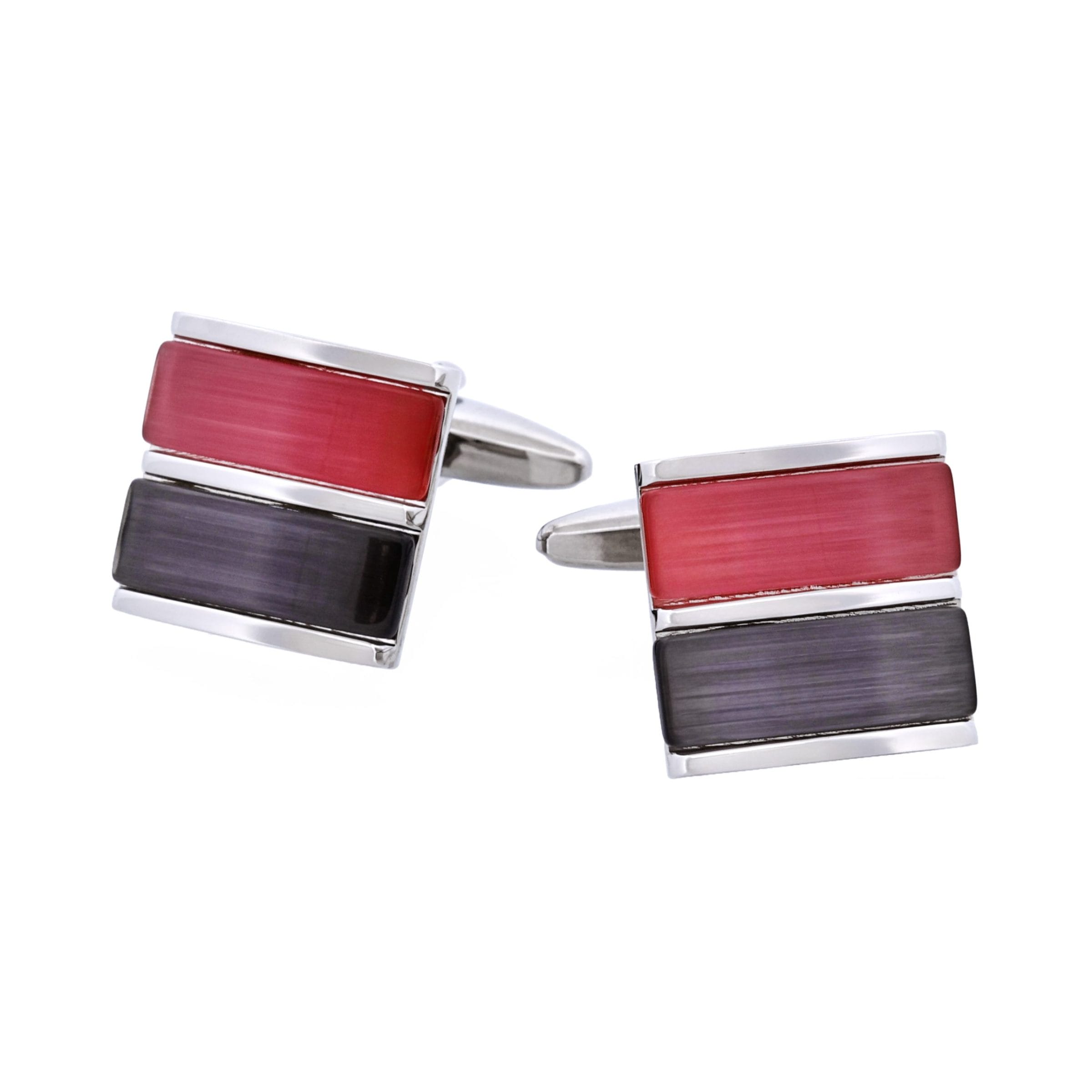 Rhodium Plated Grey & Pink Cat's Eye Cufflinks