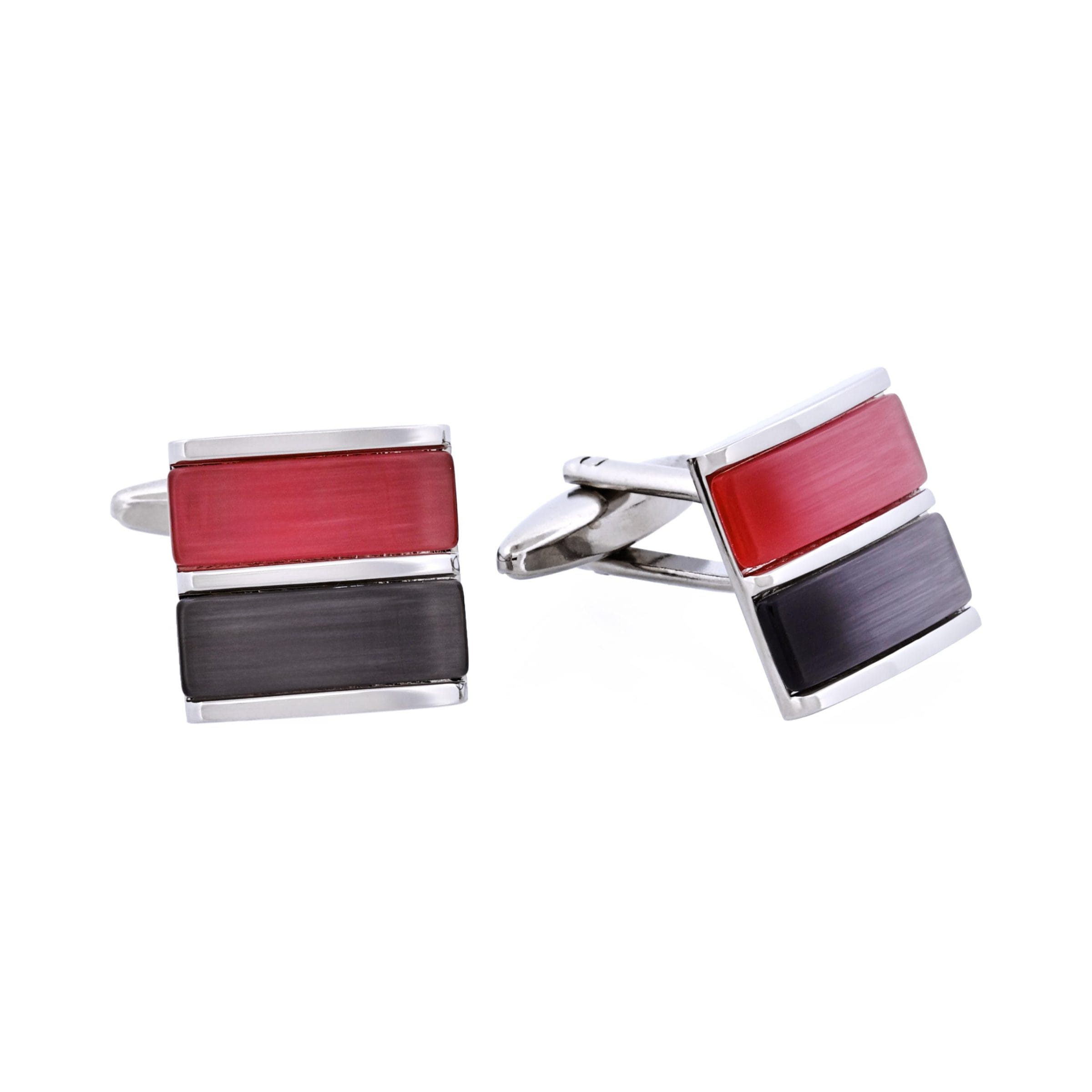 Rhodium Plated Grey & Pink Cat's Eye Cufflinks