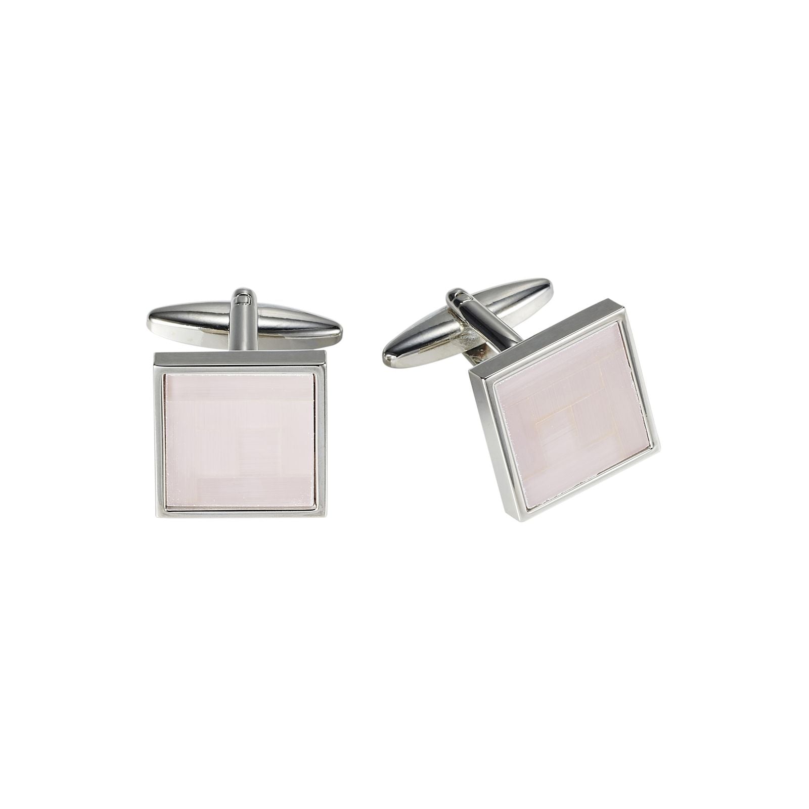 Polished Rhodium Plated Square Cufflinks with Lilac Cat's Eye Inlay