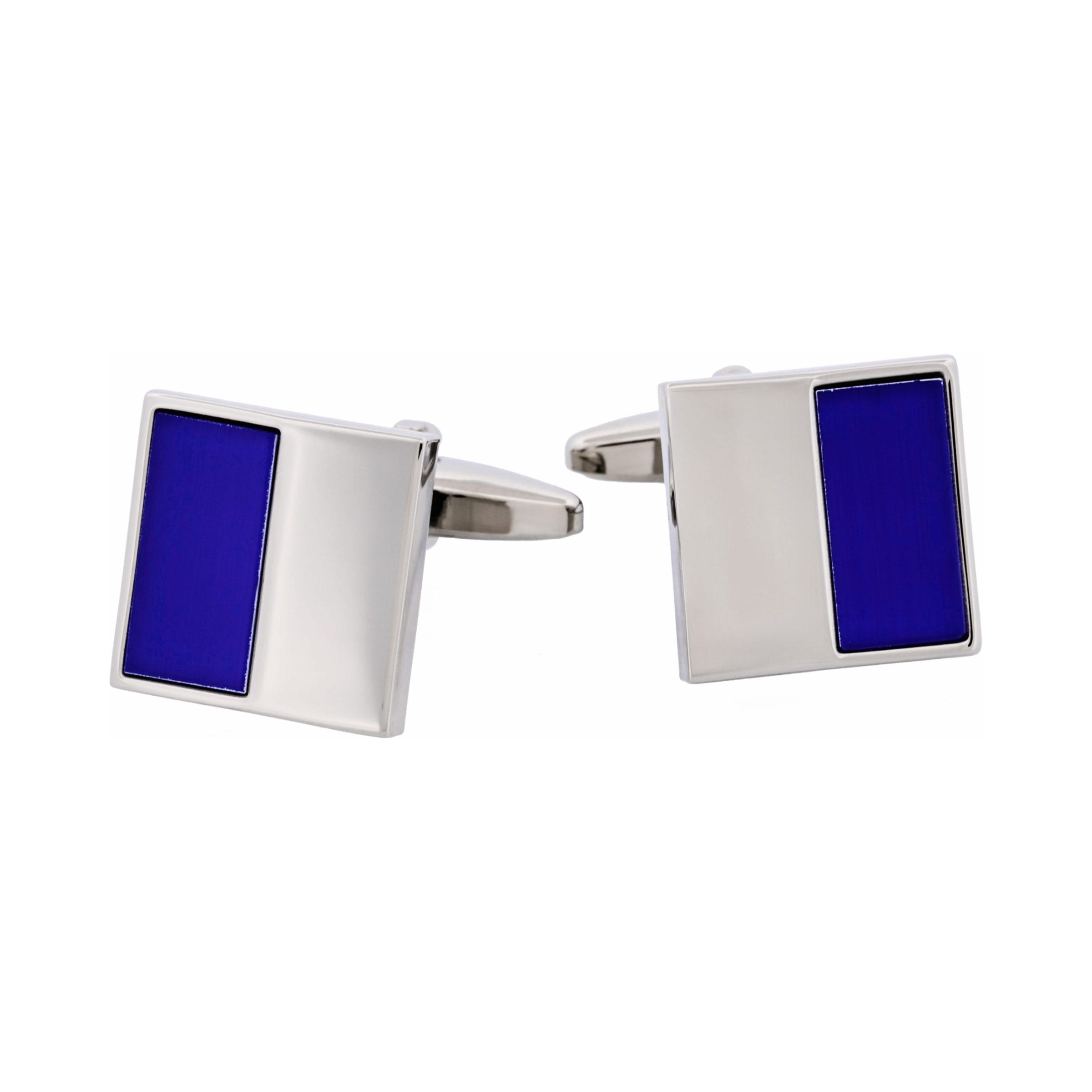 Rhodium Plated Dark Blue Cat's Eye Cufflinks