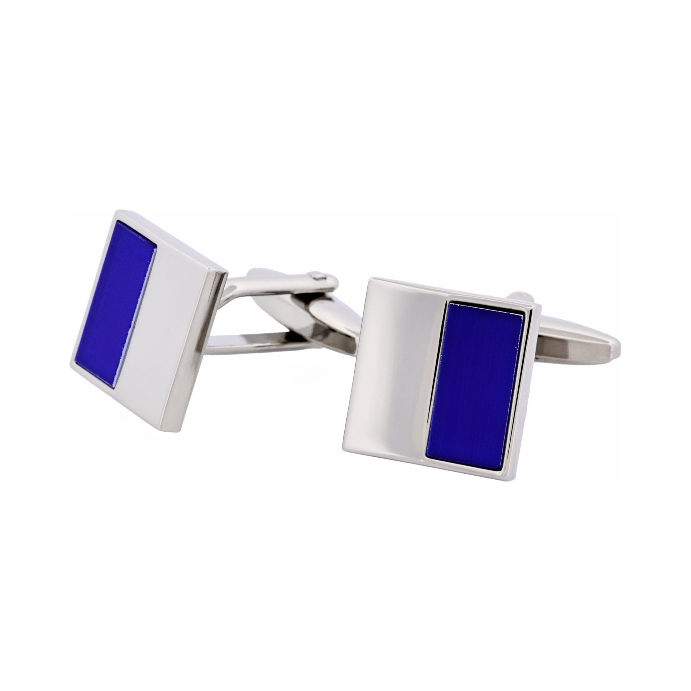 Rhodium Plated Dark Blue Cat's Eye Cufflinks