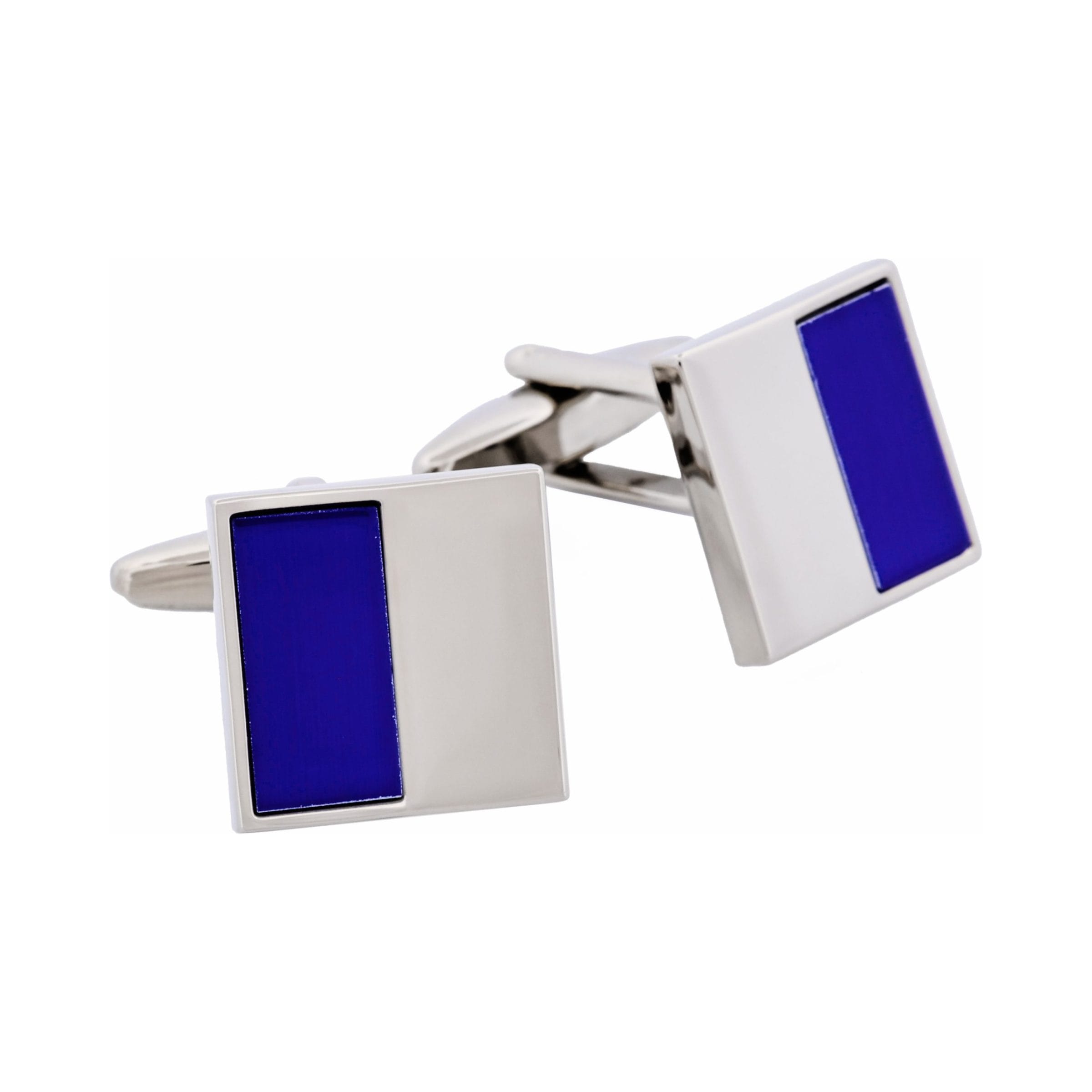 Rhodium Plated Dark Blue Cat's Eye Cufflinks