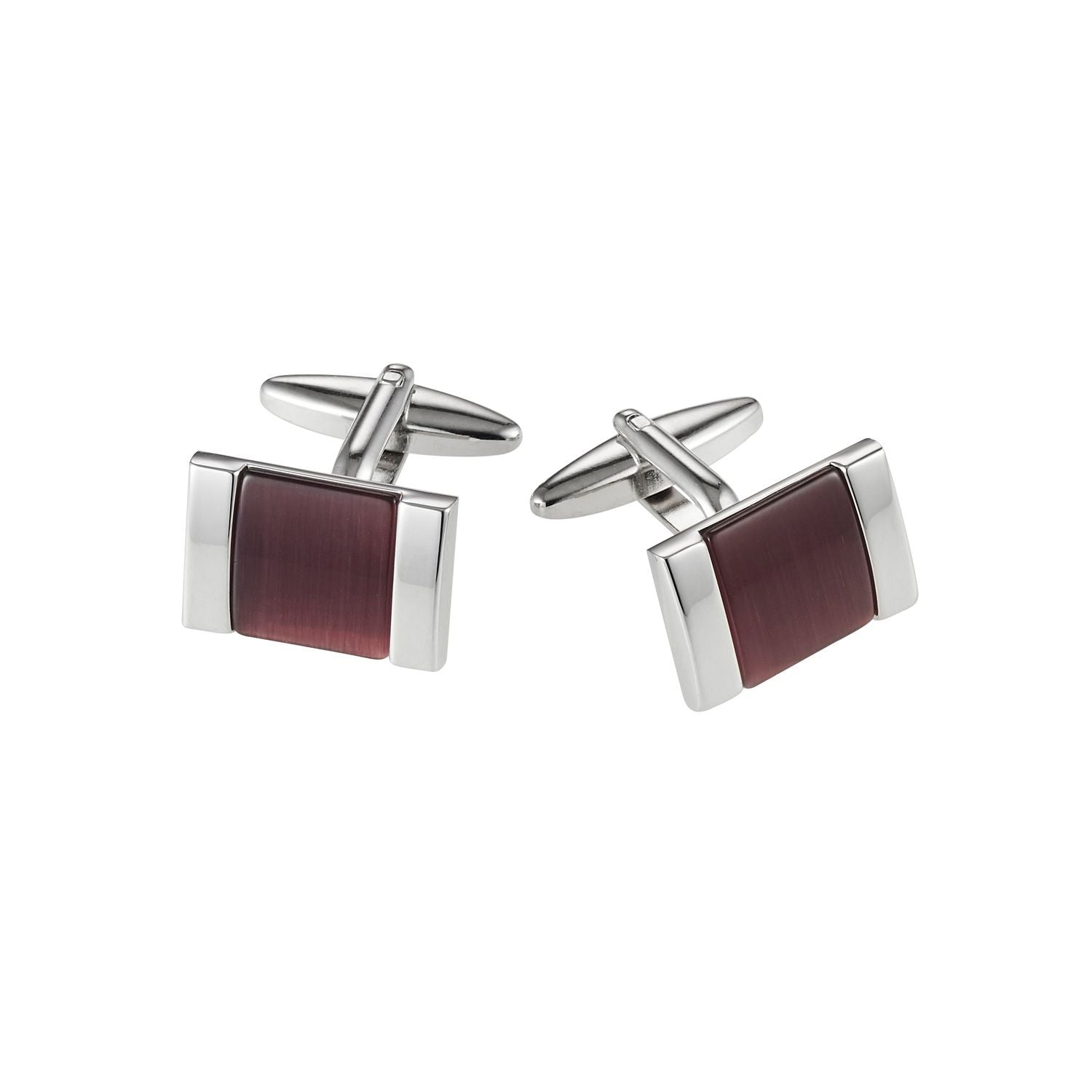 Rhodium Plated Purple Cat's Eye Square Cufflinks