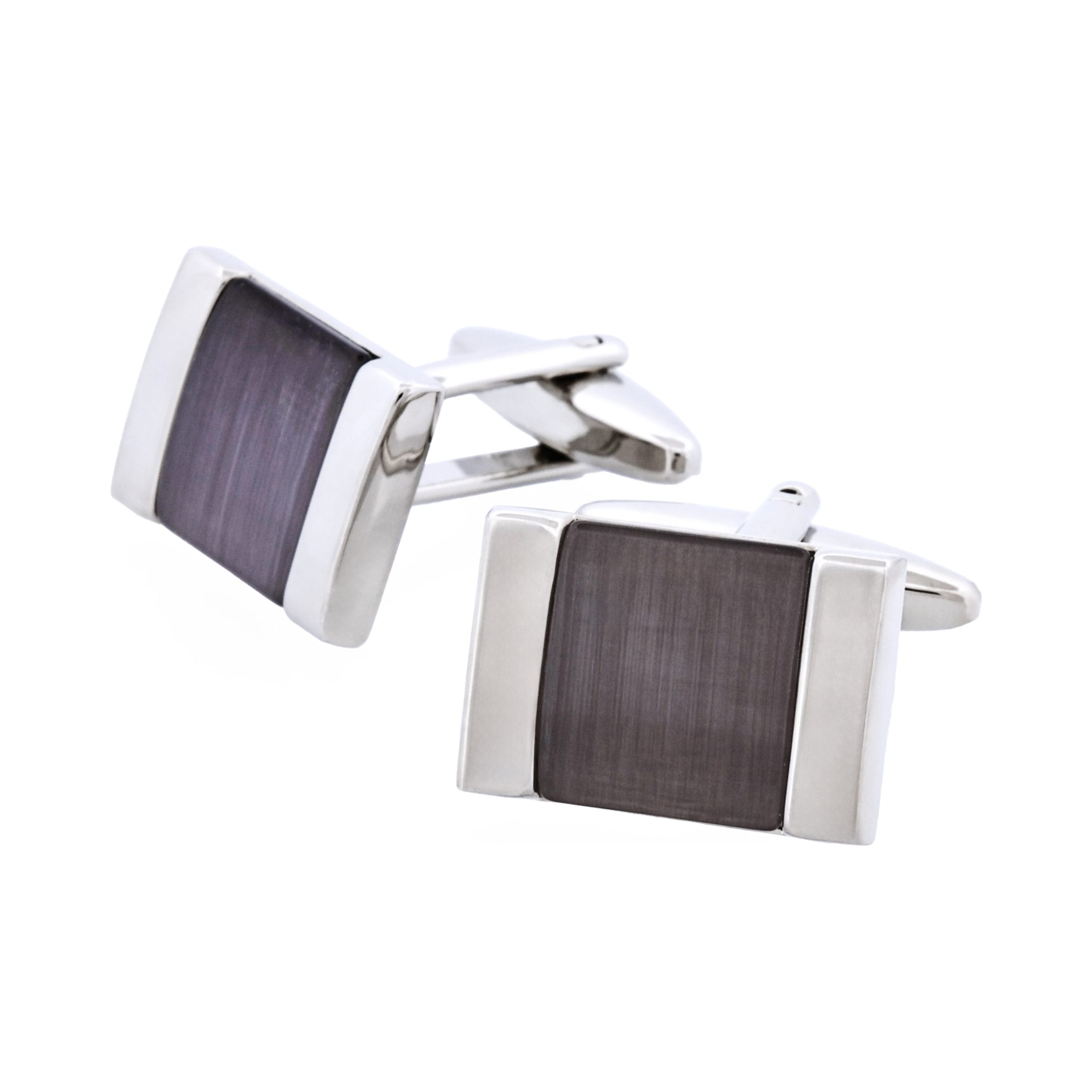 Rhodium Plated Grey Cat's Eye Square Cufflinks
