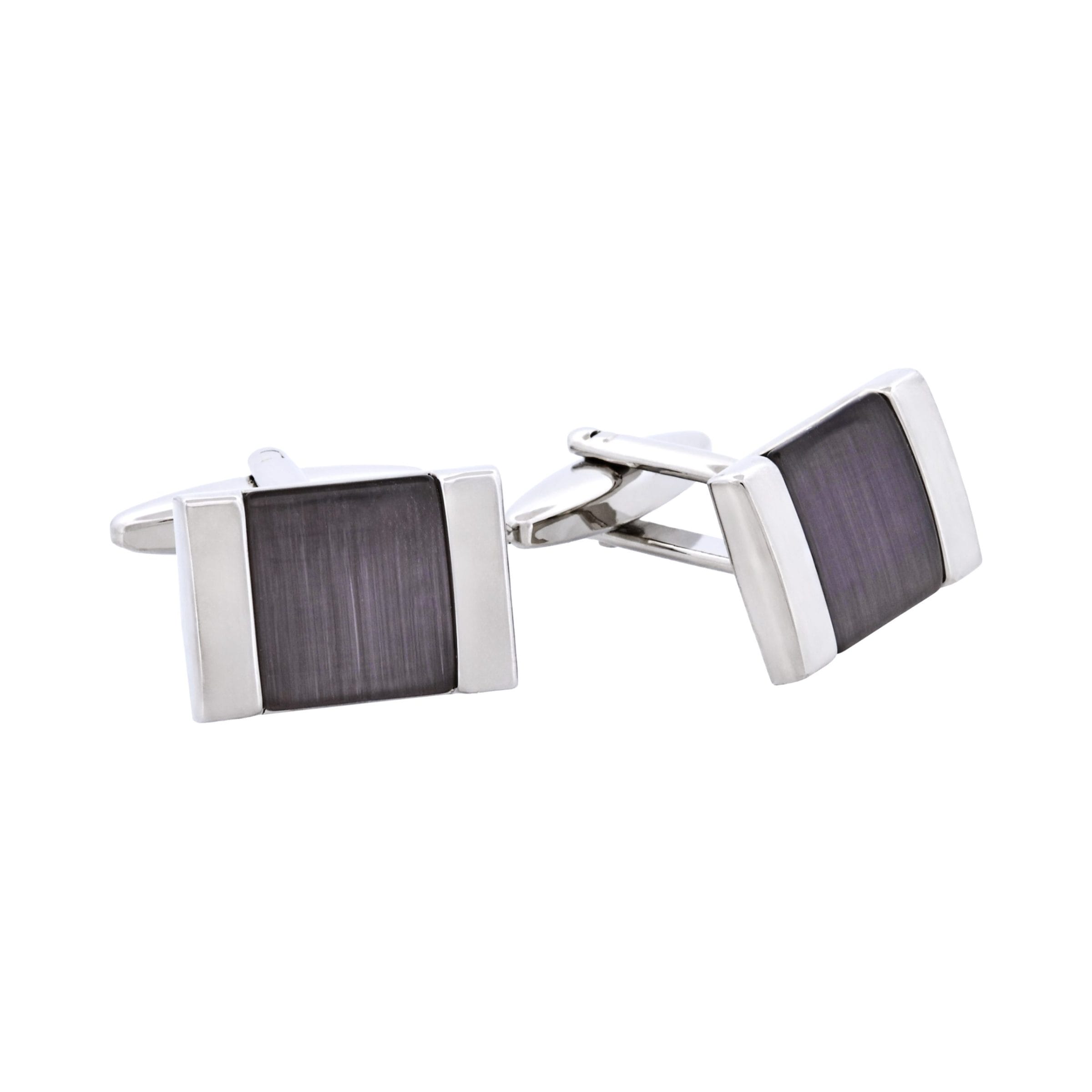 Rhodium Plated Grey Cat's Eye Square Cufflinks