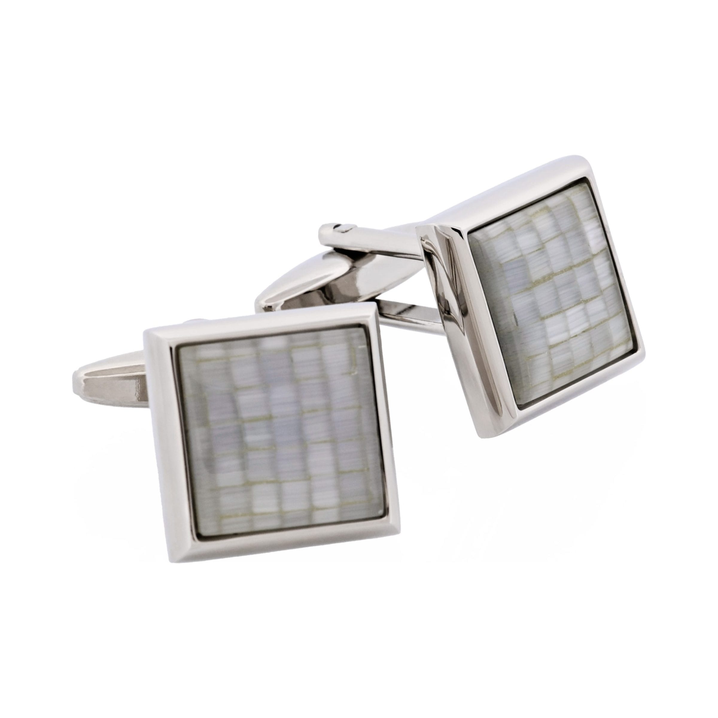 Rhodium Plated Grey Mosaic Cat's Eye Square Cufflinks