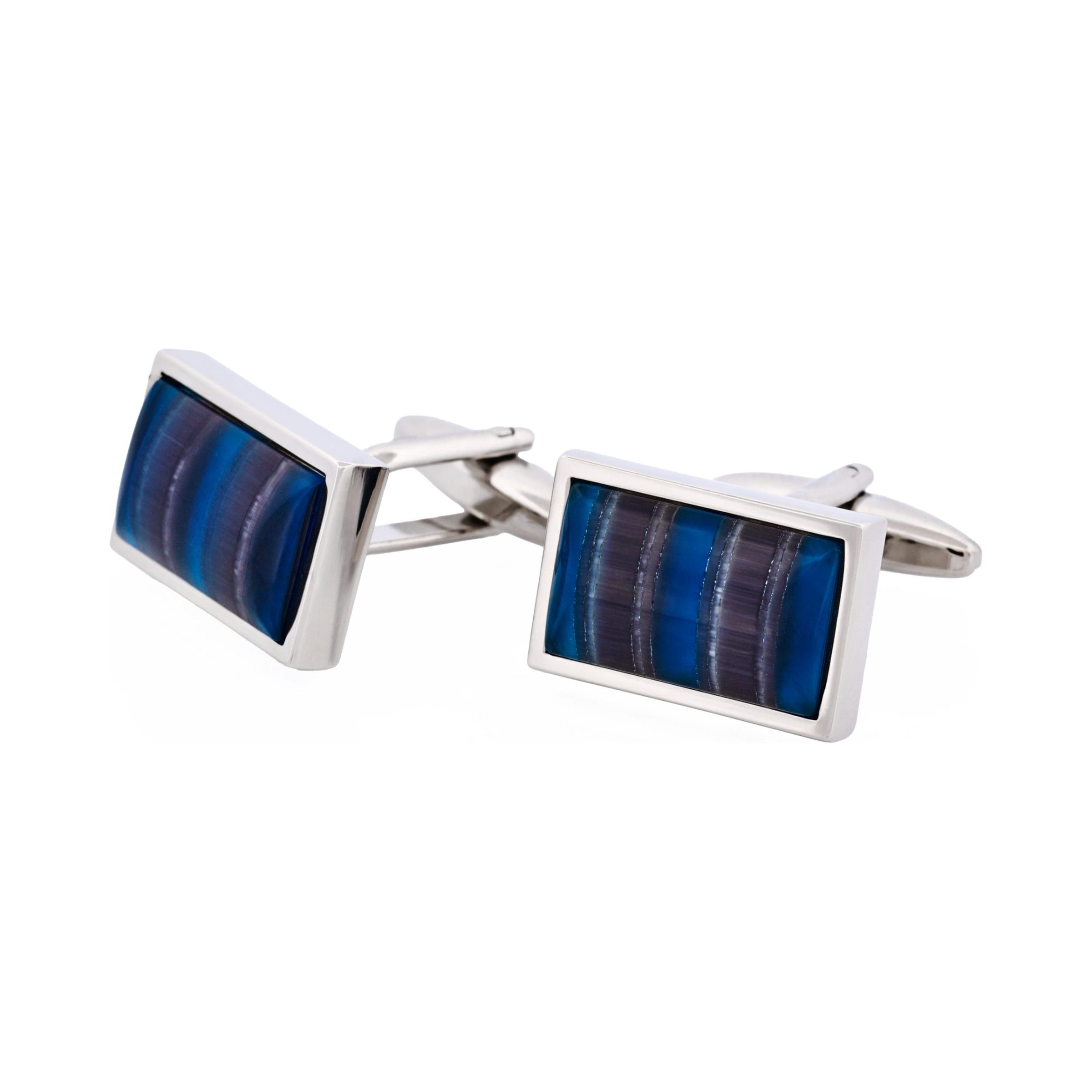 Multi Coloured Blue Striped Cat's Eye Cufflinks