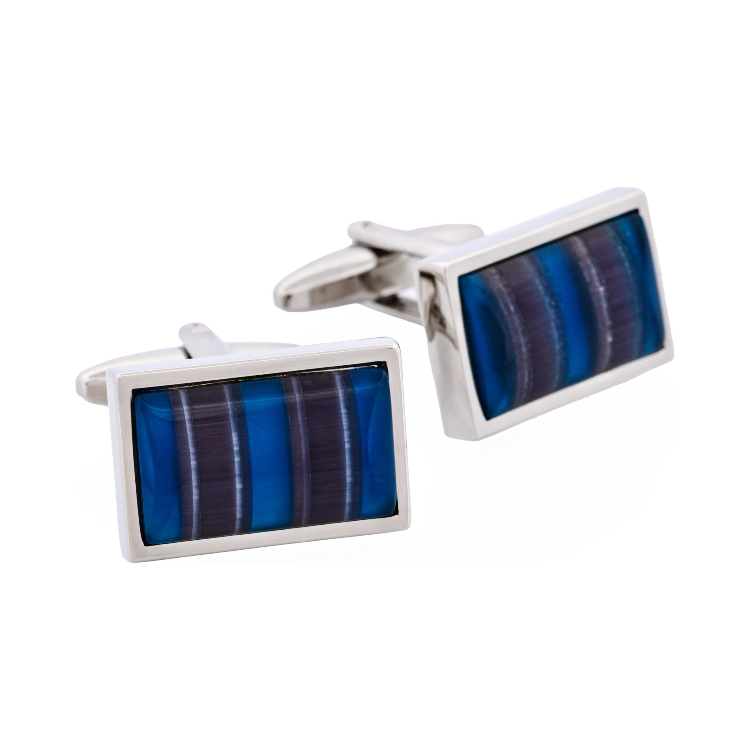 Multi Coloured Blue Striped Cat's Eye Cufflinks
