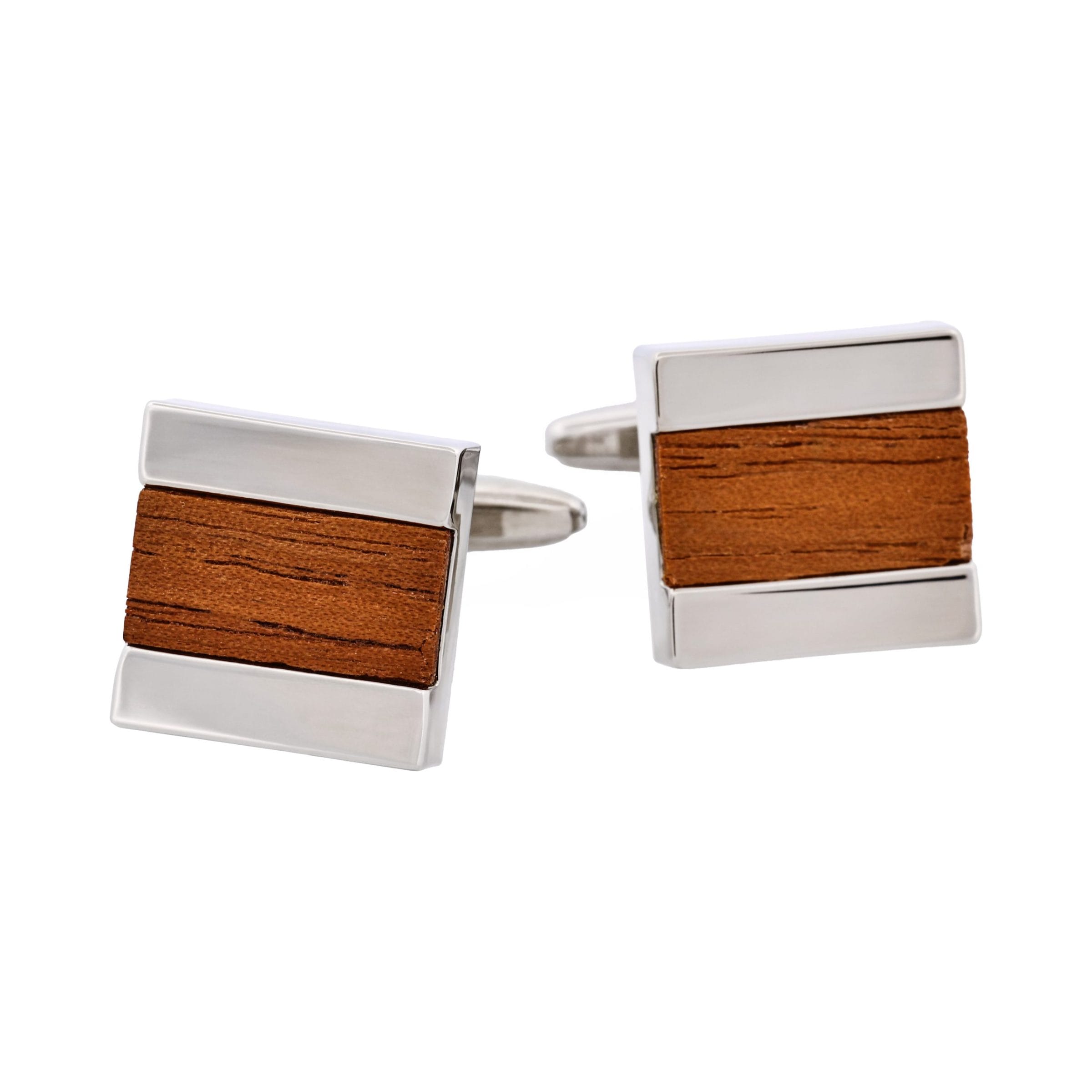 Rhodium Plated & Wood Cufflinks