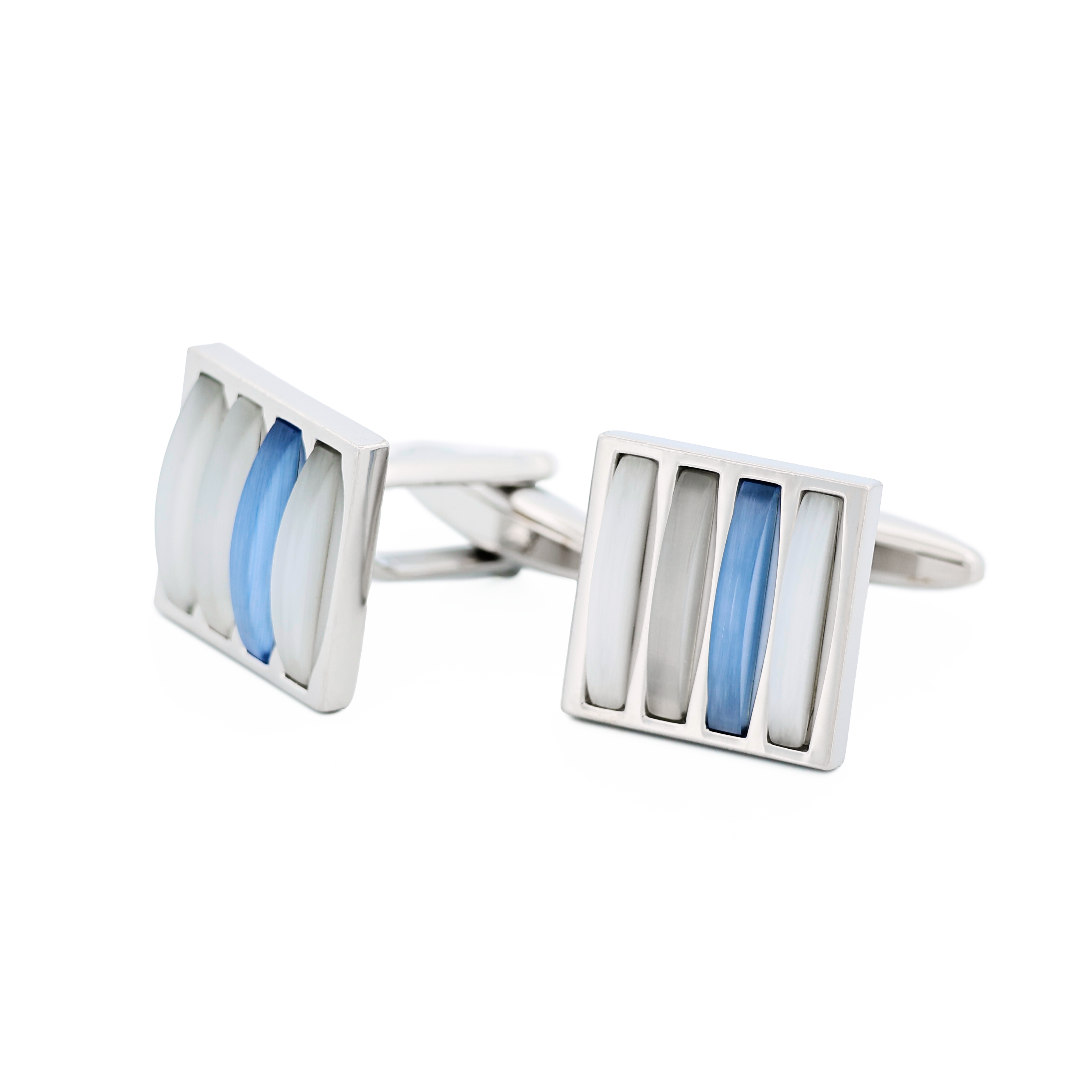 White & Blue Cat's Eye Cufflinks