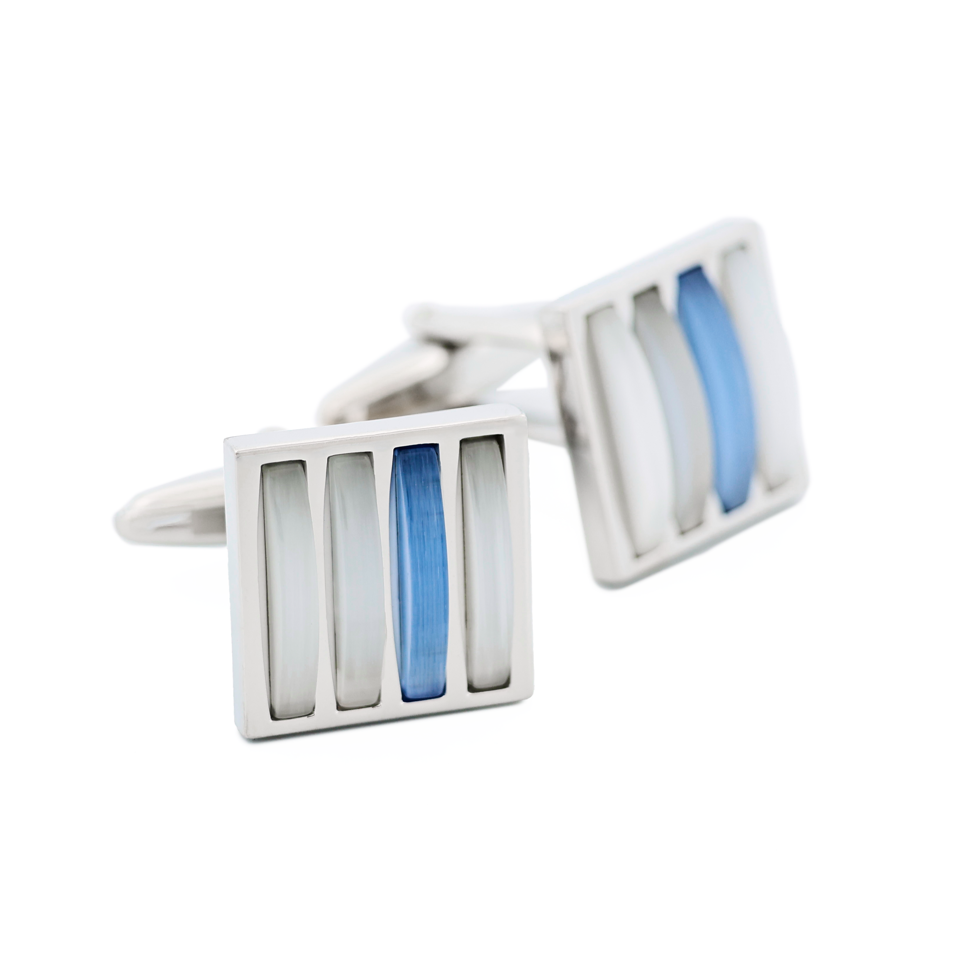 White & Blue Cat's Eye Cufflinks