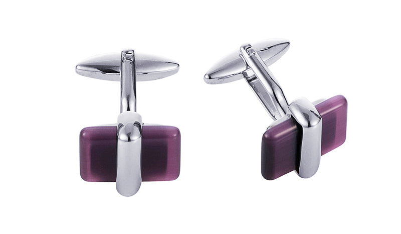 Rhodium Plated Purple Cat's Eye Cufflinks