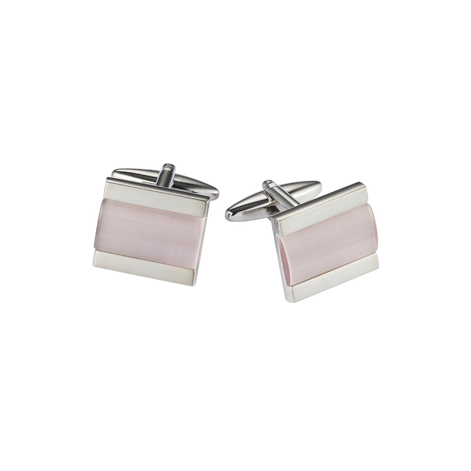 Brushed Rhodium Lilac Square Cat's Eye Cufflinks