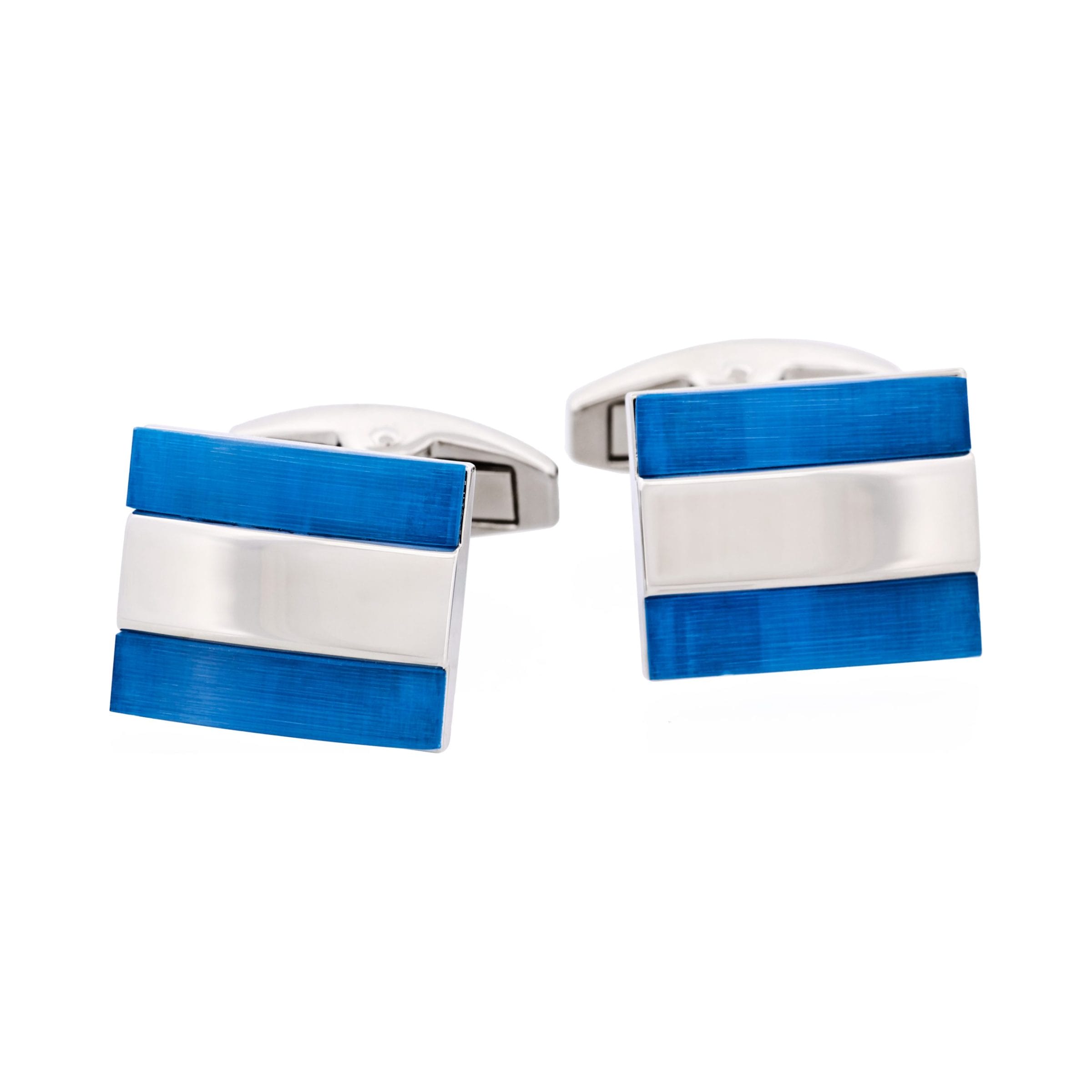 Polished Rhodium Stripe & Light Blue Cat's Eye Cufflinks