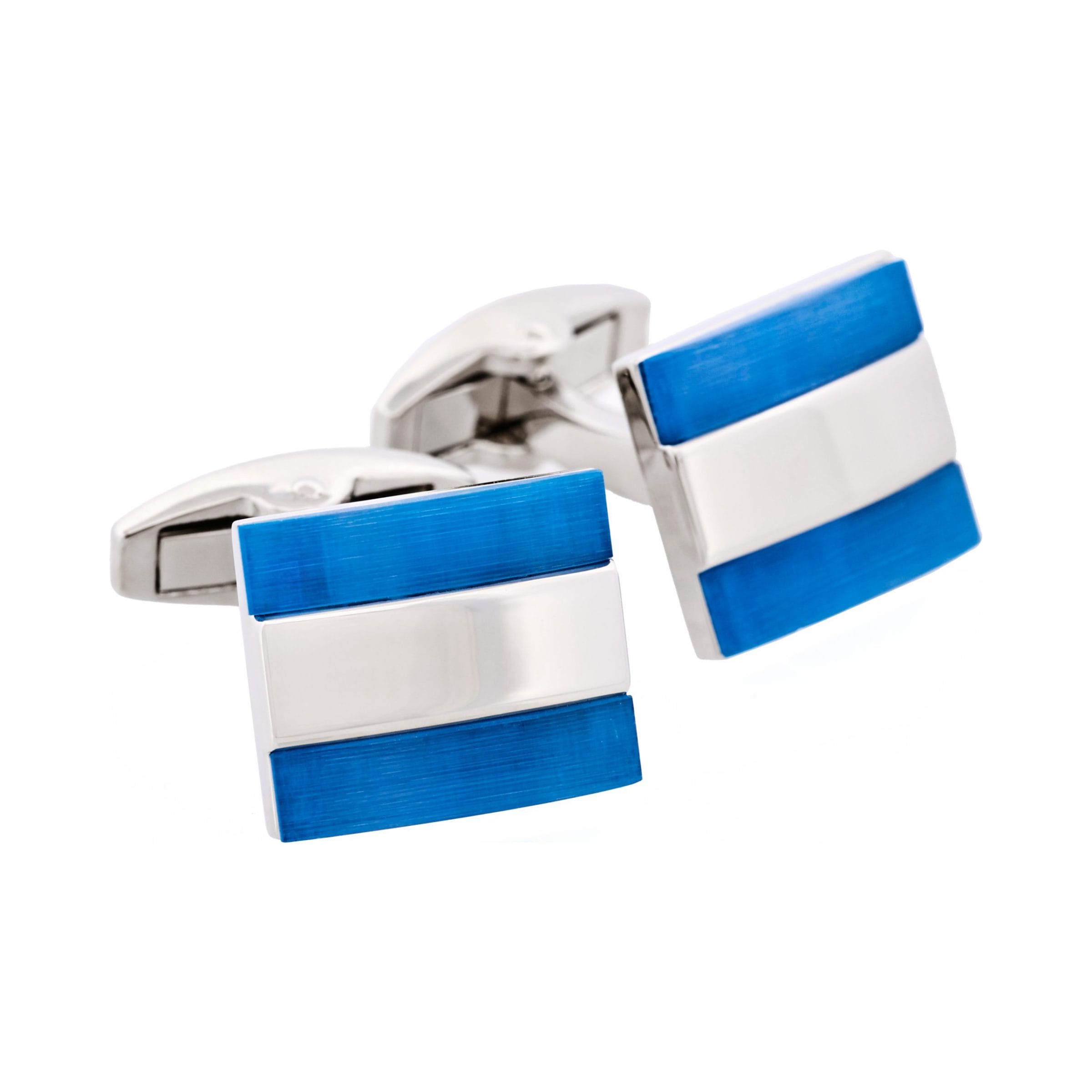 Polished Rhodium Stripe & Light Blue Cat's Eye Cufflinks
