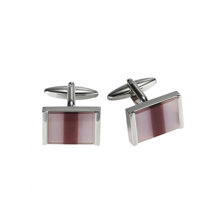 Rhodium Plated Pink & Maroon Cat's Eye Rectangle Cufflinks