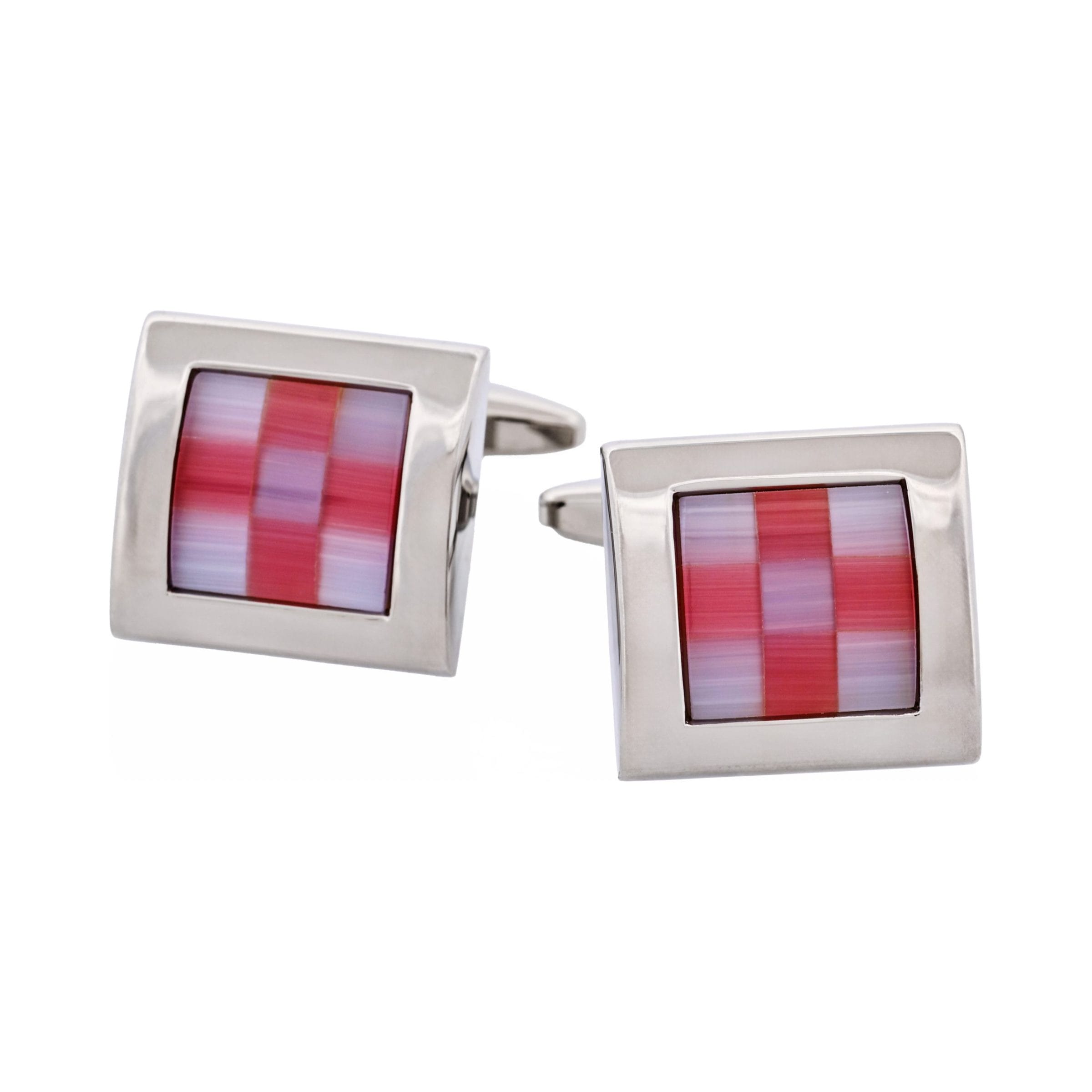Pink & Blue Square Rhodium Plated Cufflinks