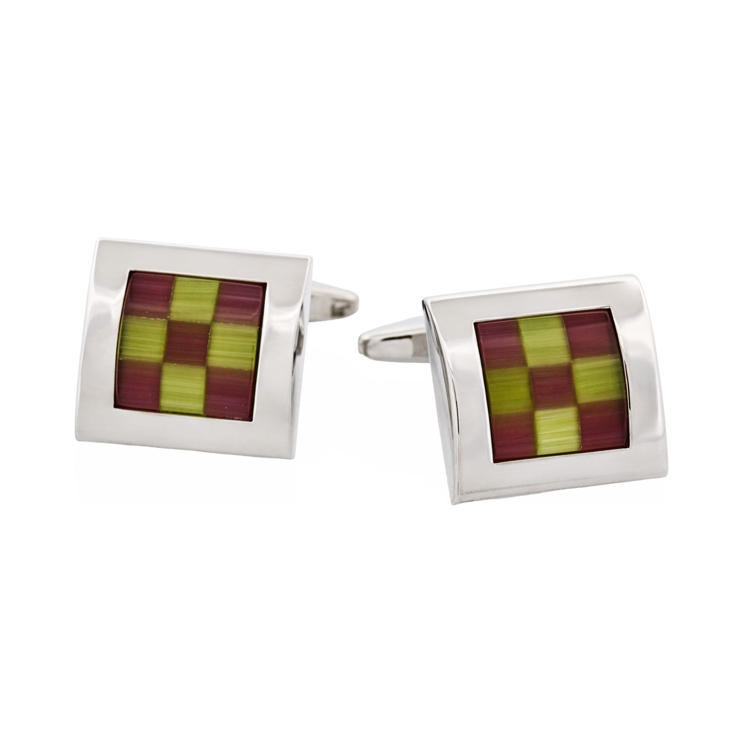 Purple & Green Check Cat's Eye Cufflinks