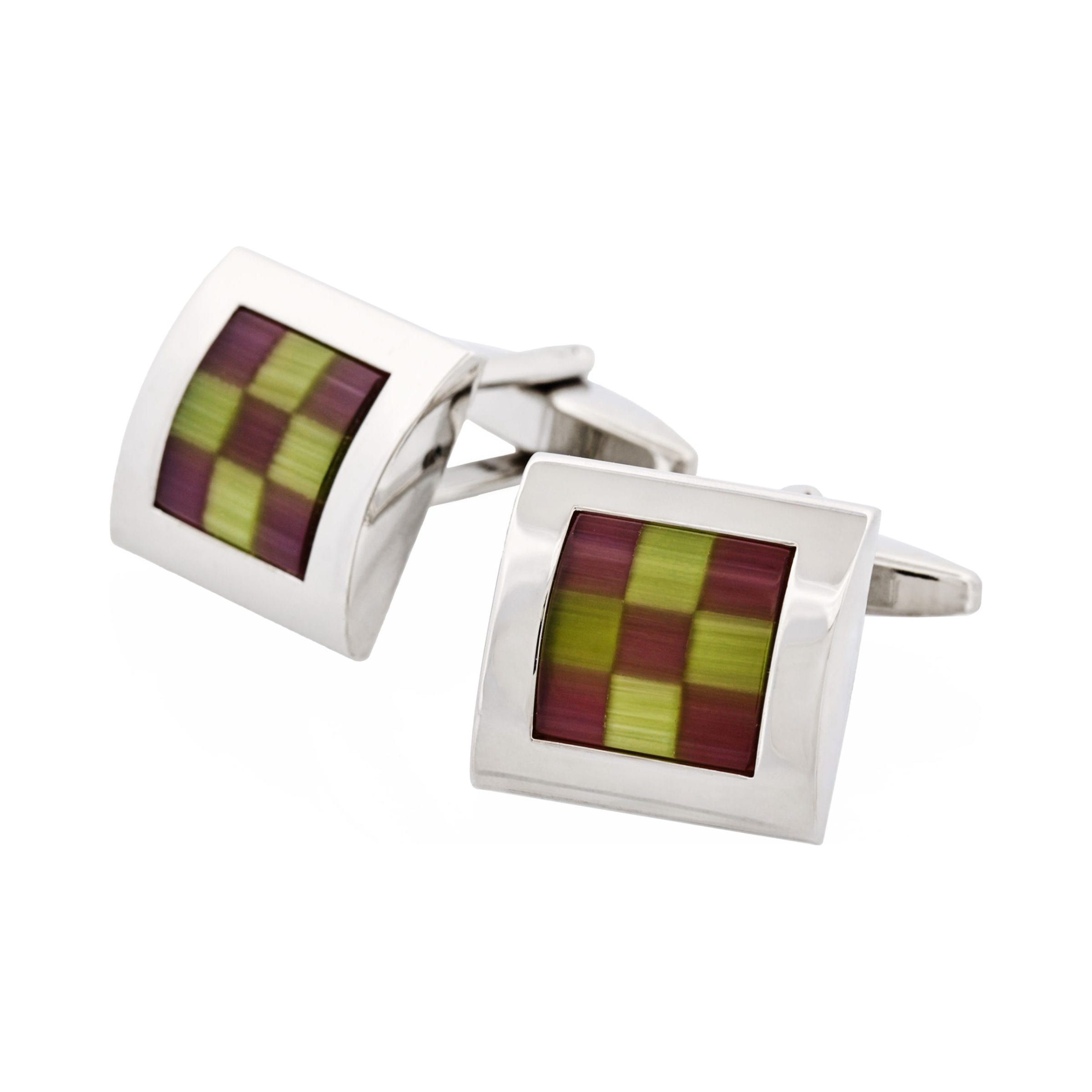 Purple & Green Check Cat's Eye Cufflinks