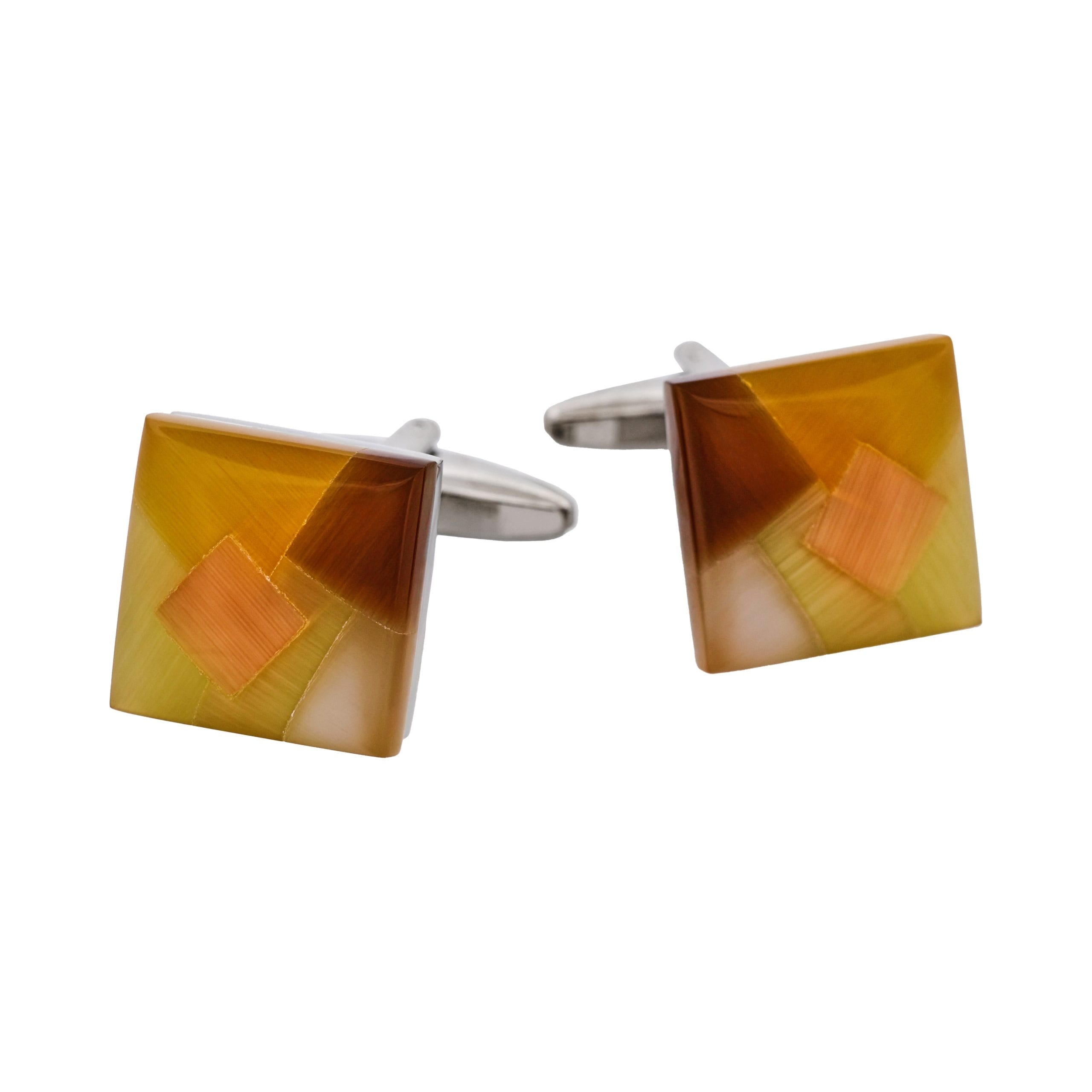 Yellow & Brown Patterned Cat's Eye Cufflinks