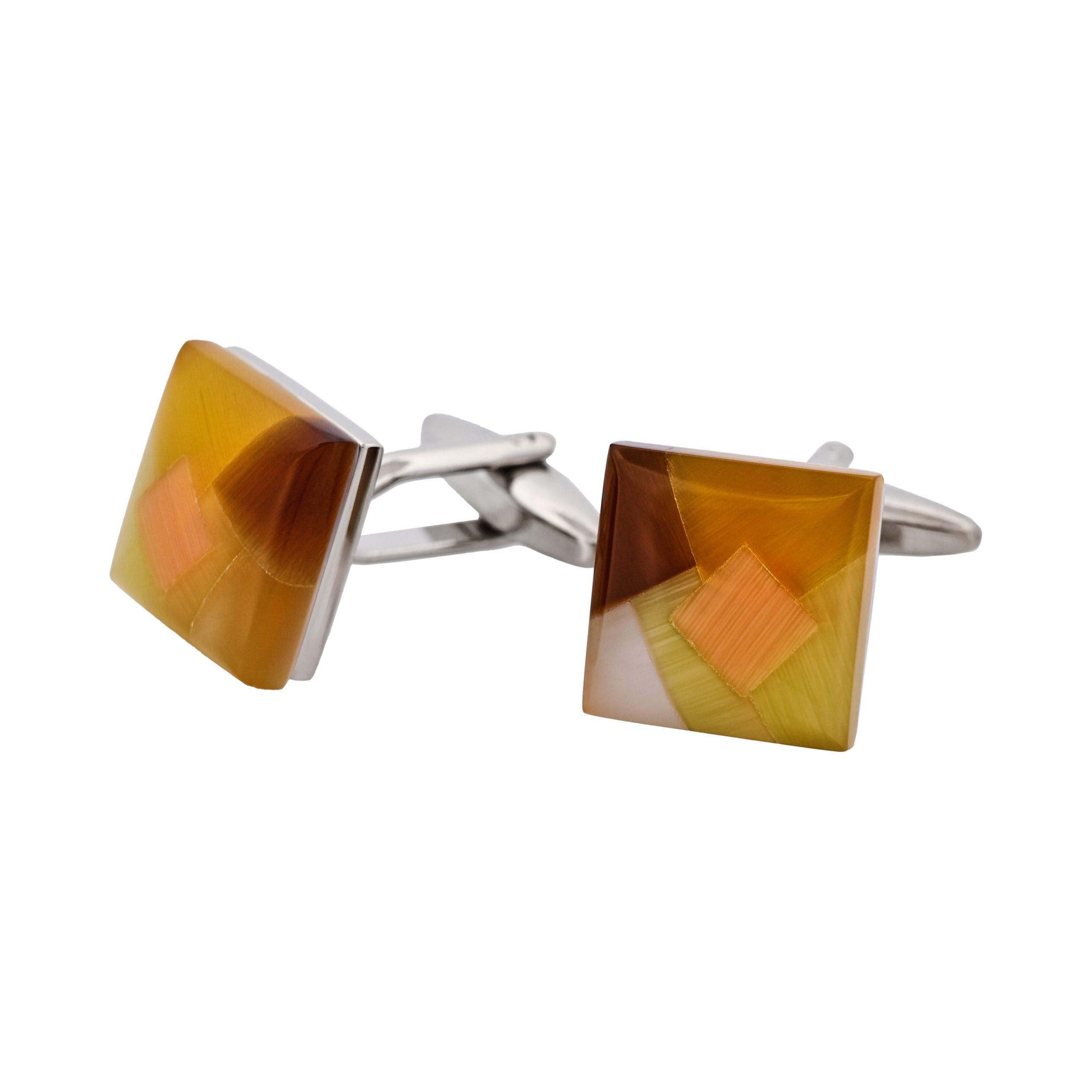 Yellow & Brown Patterned Cat's Eye Cufflinks