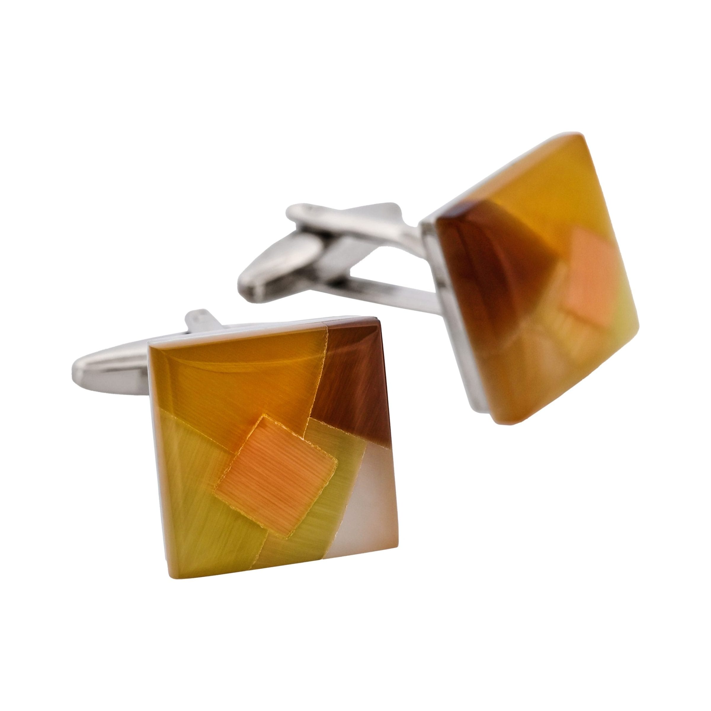 Yellow & Brown Patterned Cat's Eye Cufflinks