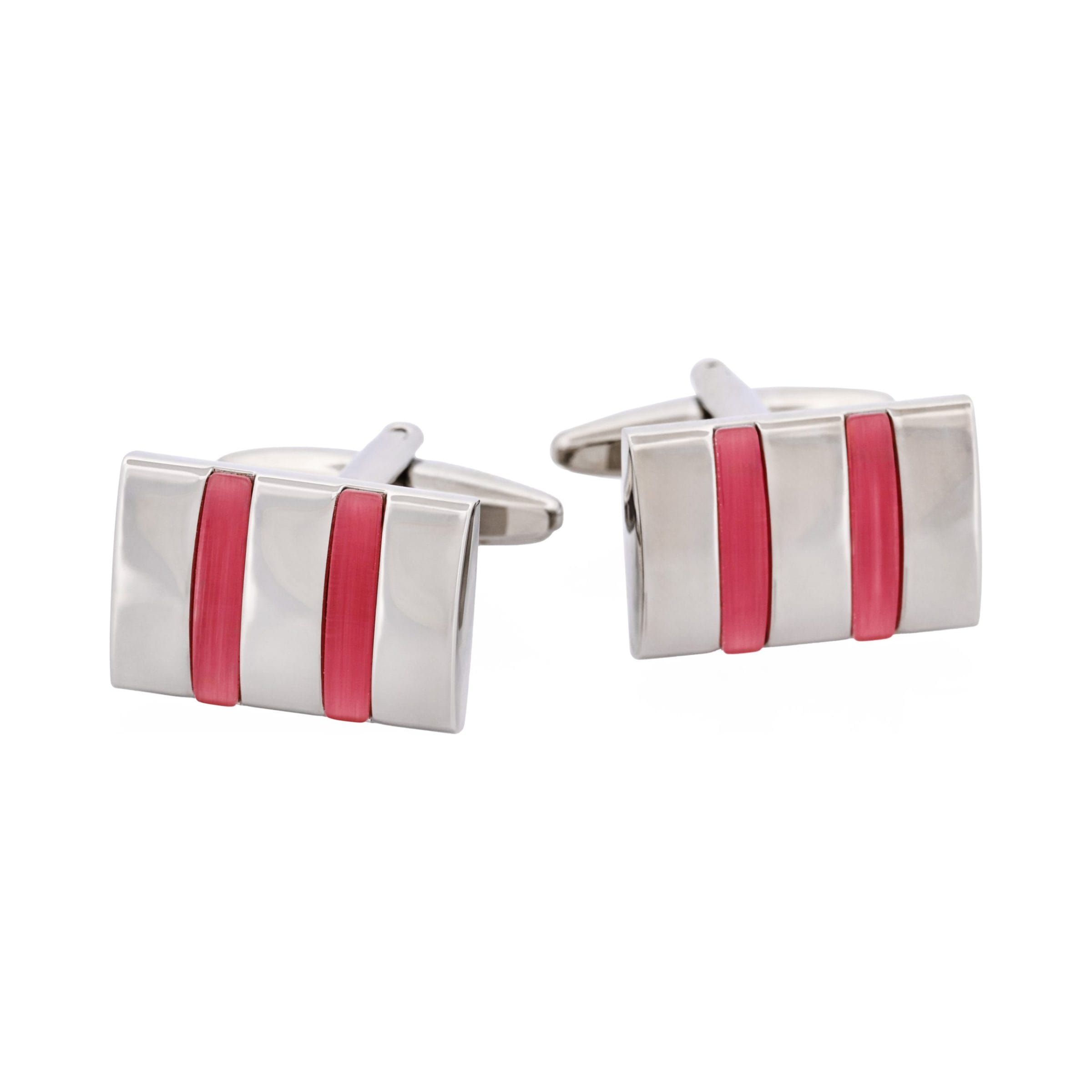 Rhodium & Dark Pink Cat's Eye Links