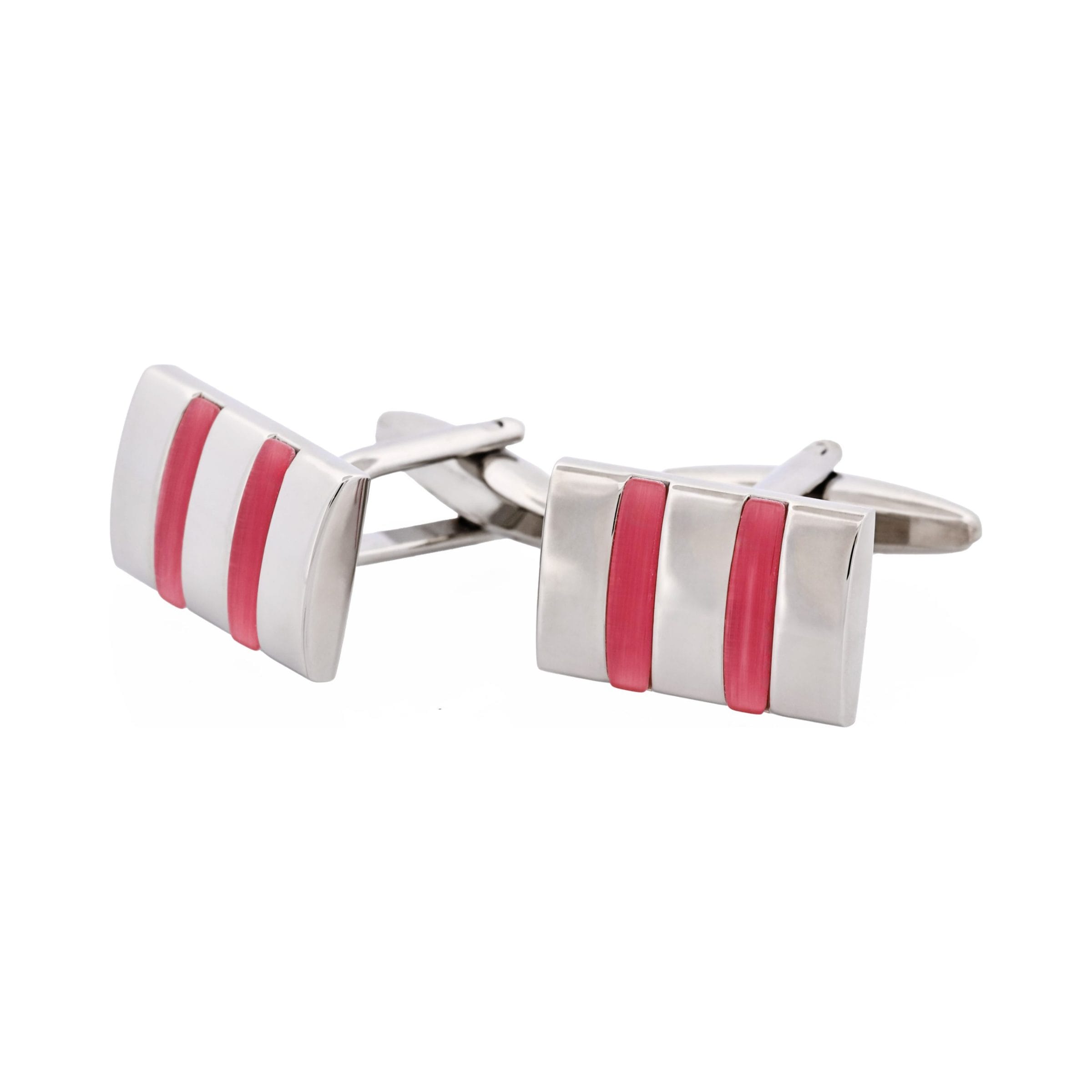 Rhodium & Dark Pink Cat's Eye Links