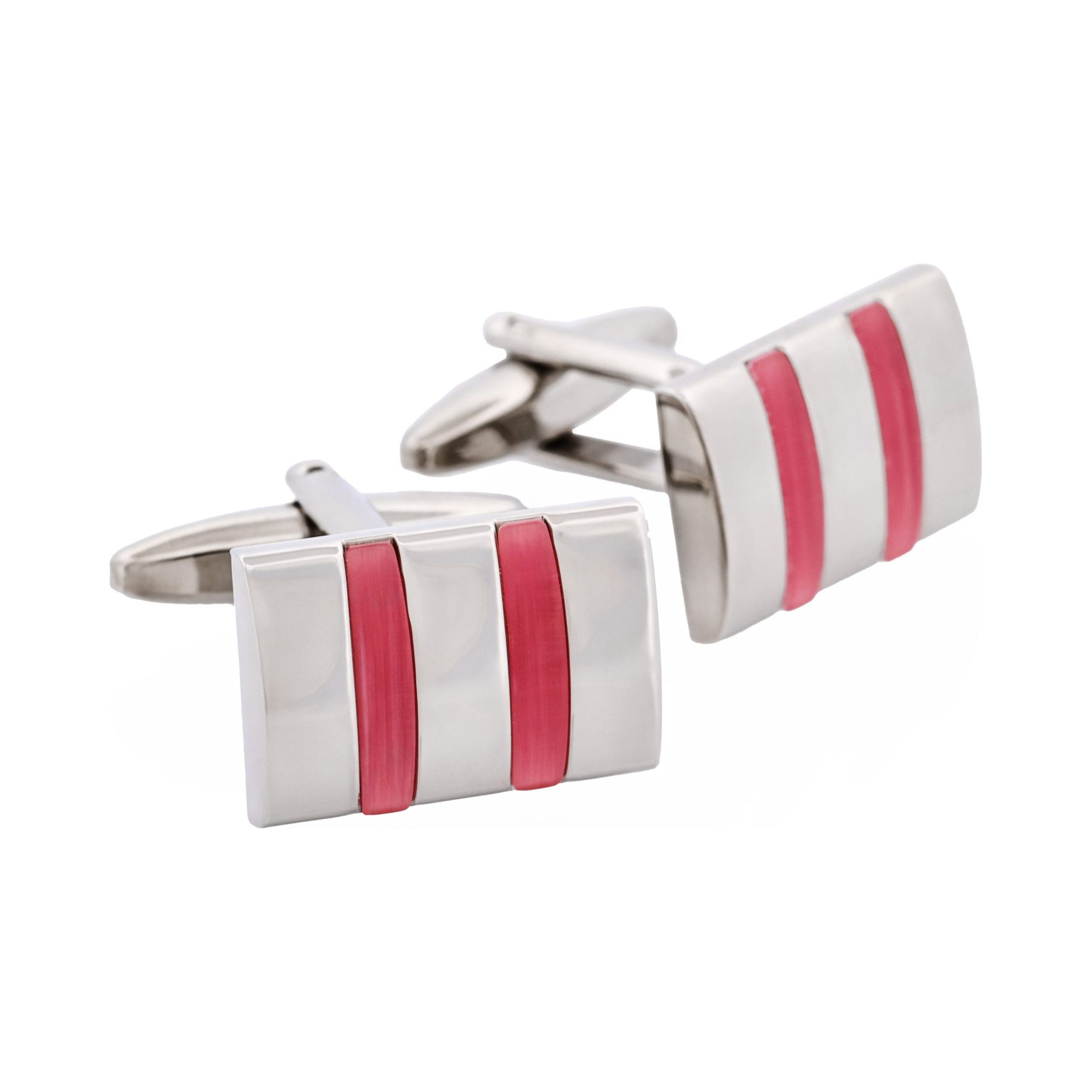Rhodium & Dark Pink Cat's Eye Links