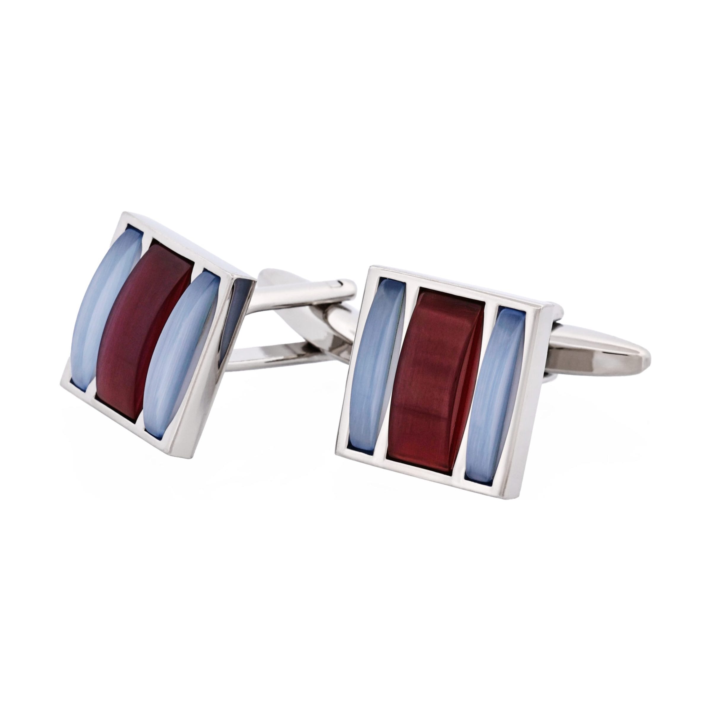 Blue & Maroon Striped Cat's Eye Cufflinks