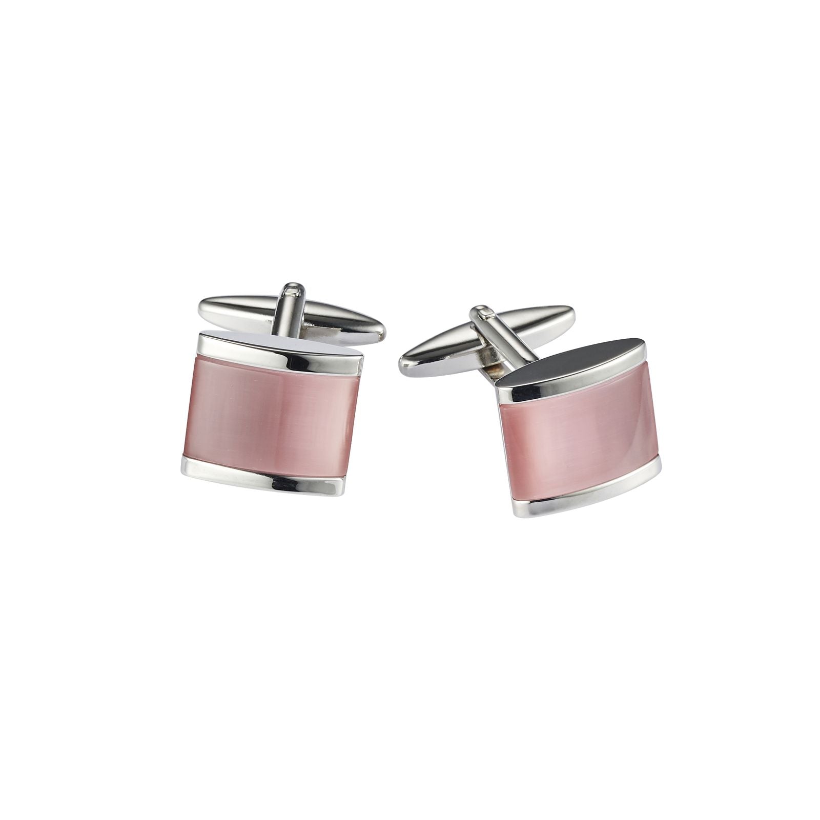 Rhodium & Pink Cat's Eye Links
