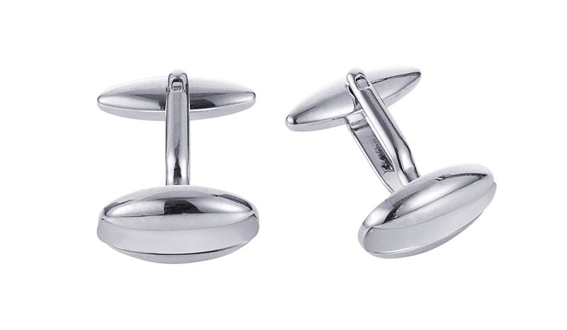 Rhodium Plated White Cat's Eye Oval Cufflinks