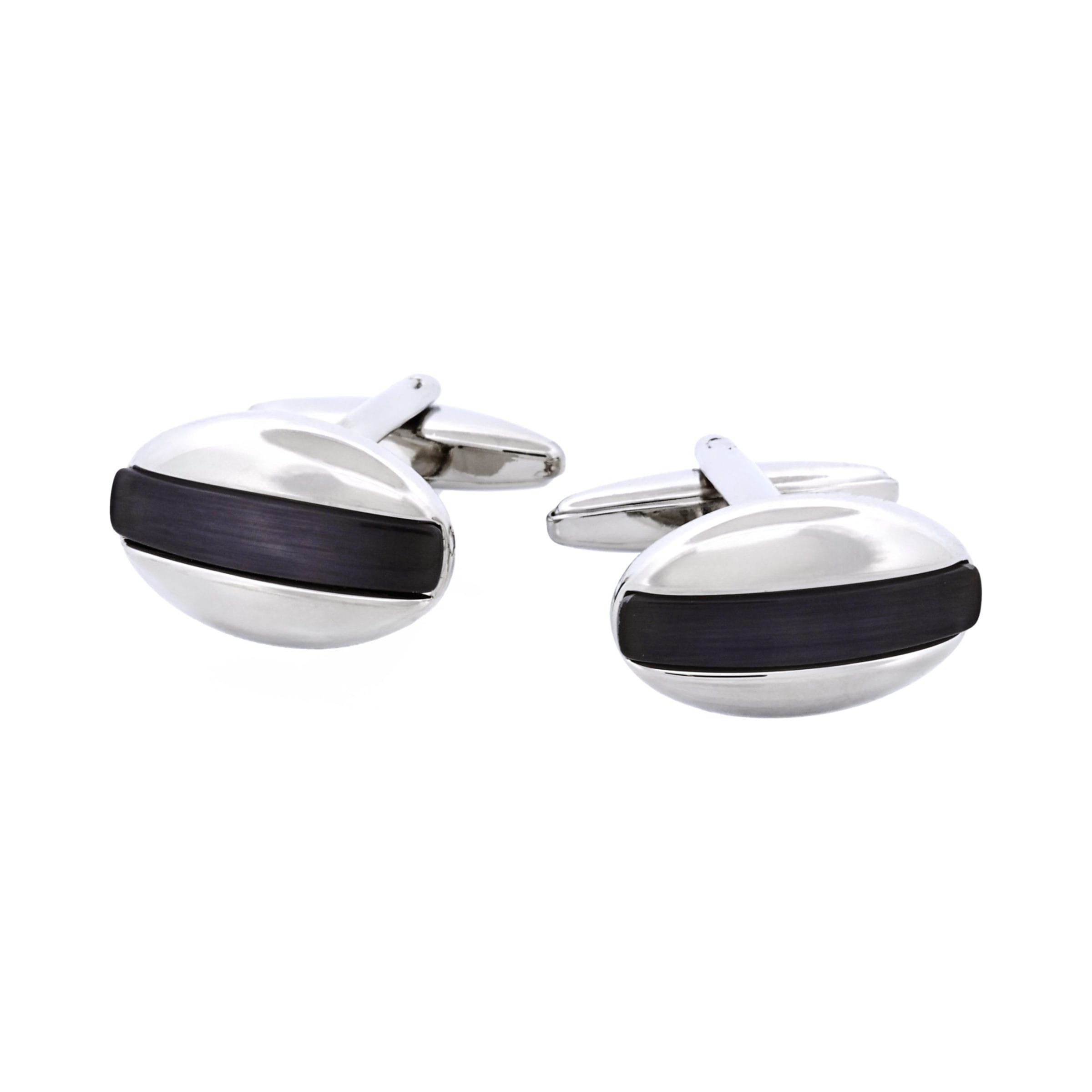 Rhodium Plated Grey Cat's Eye Oval Cufflinks