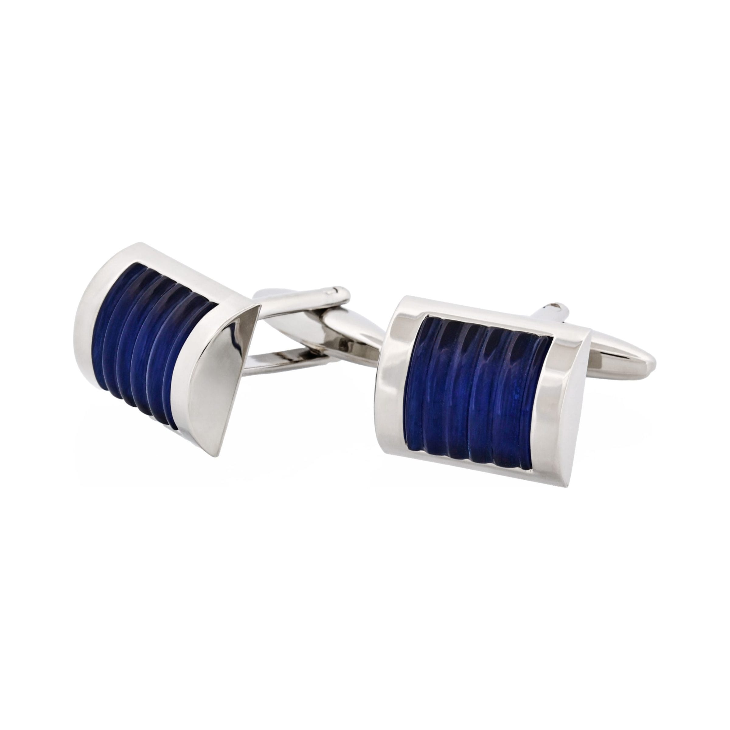 Navy Ribbed Cat's Eye Cufflinks