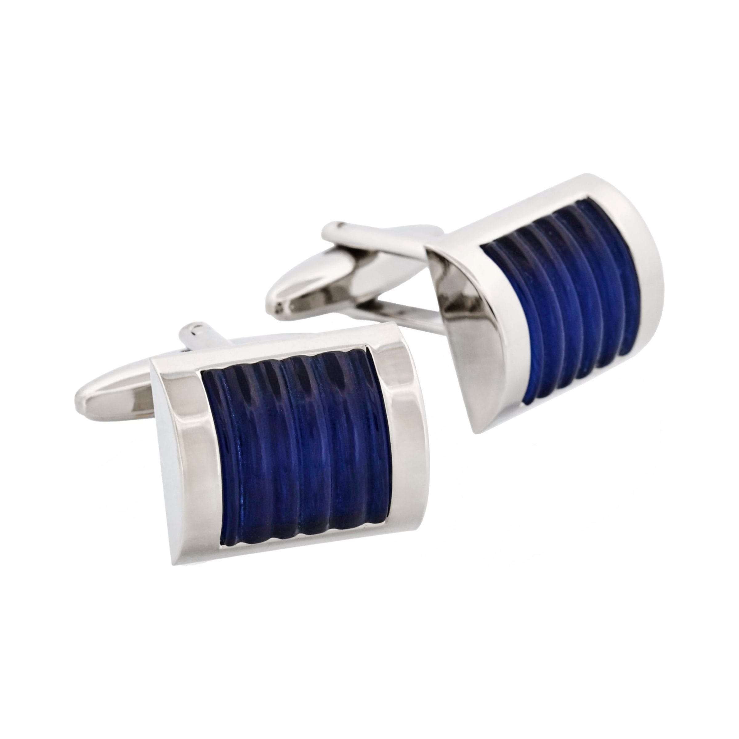 Navy Ribbed Cat's Eye Cufflinks