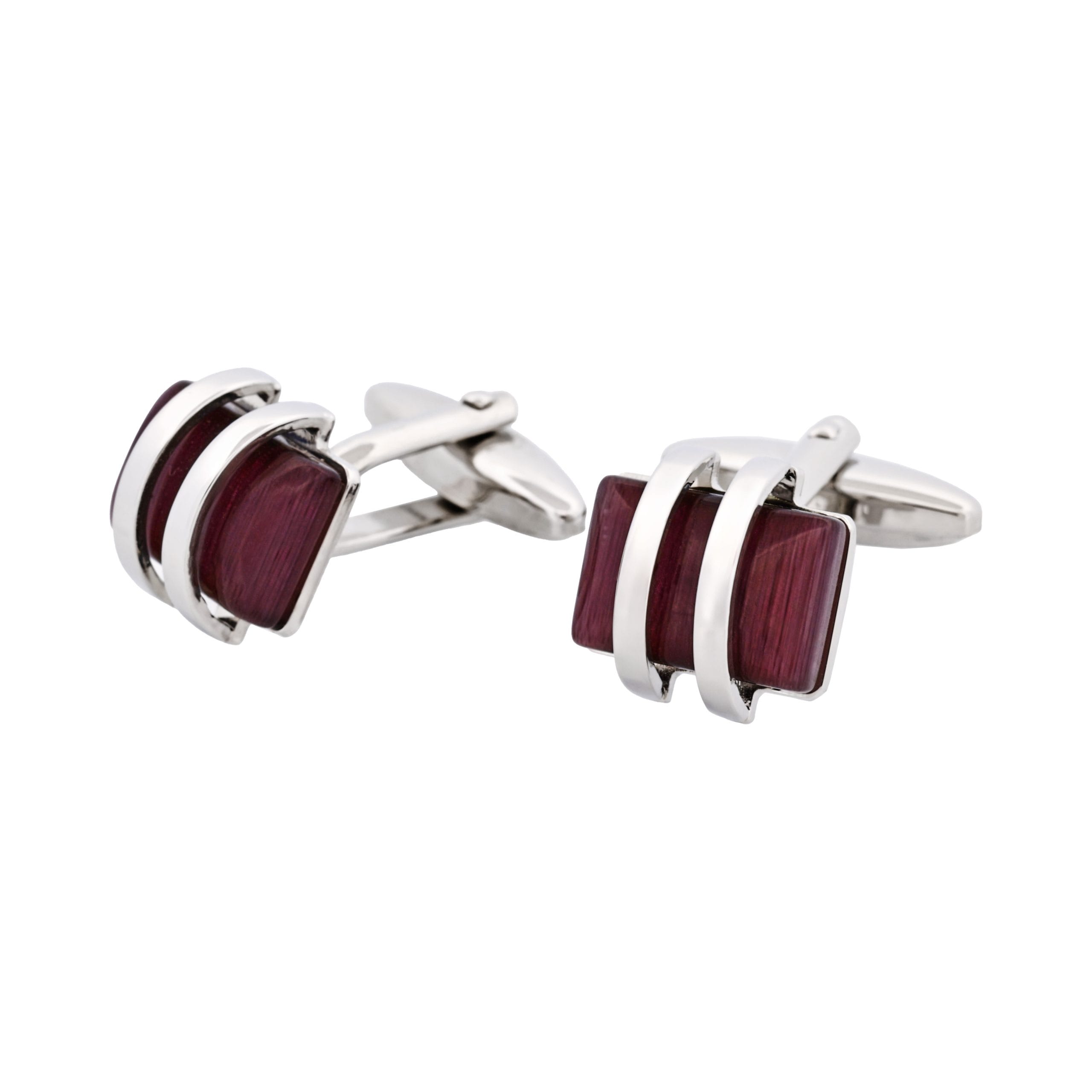 Rhodium Plated Striped with Purple Cat's Eye Cufflinks