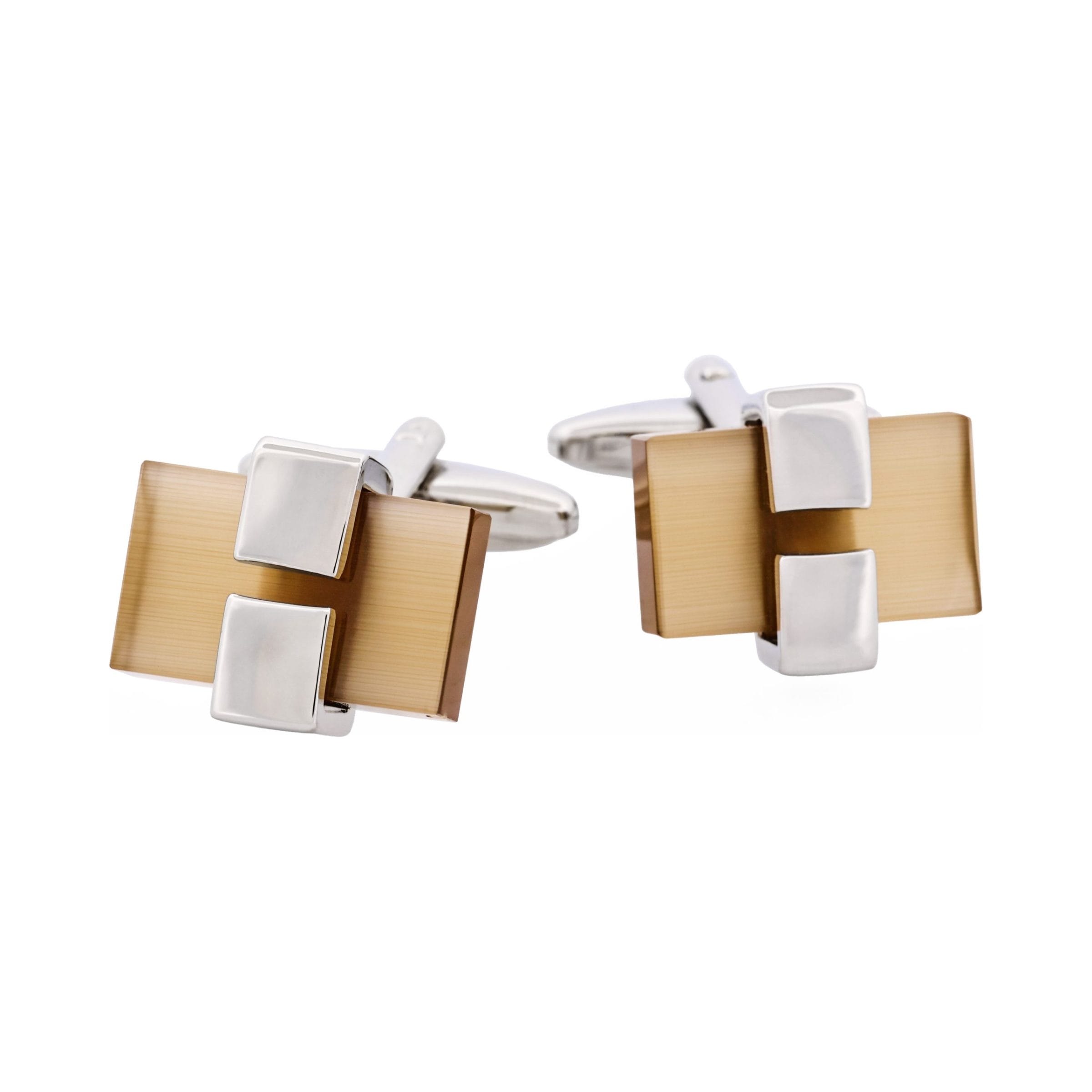 Rhodium Plated Brown Cat's Eye Cufflinks