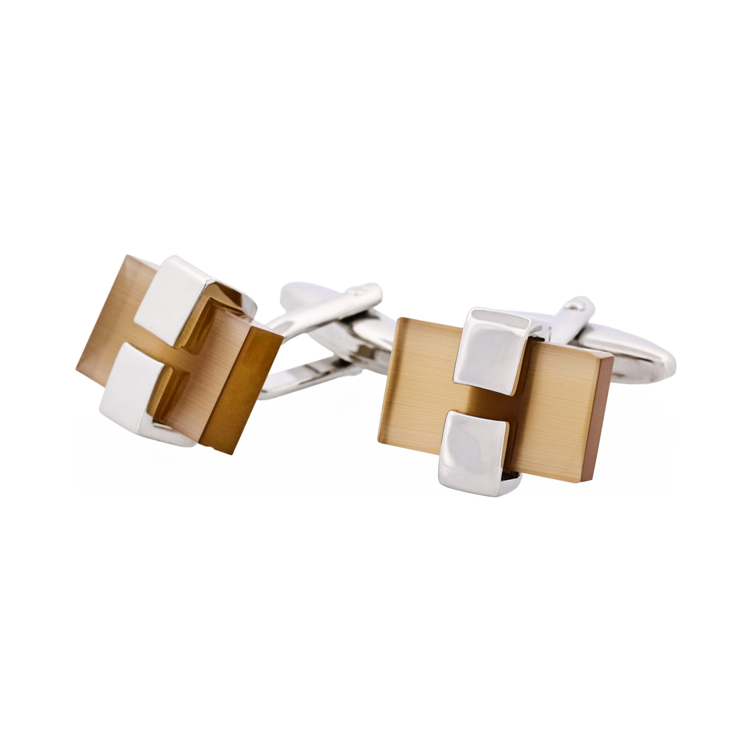 Rhodium Plated Brown Cat's Eye Cufflinks