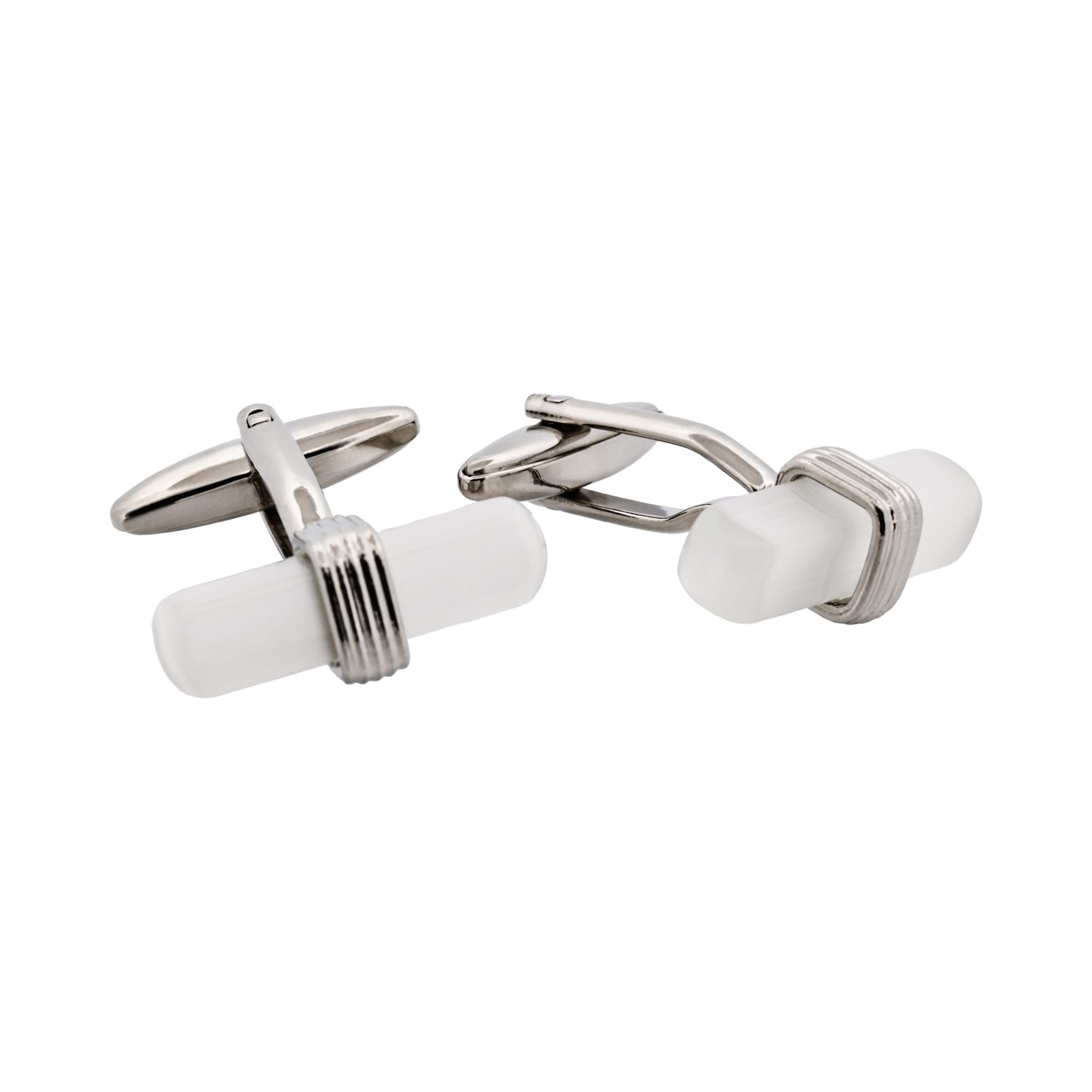 White Cats Eye T-Bar Cufflinks