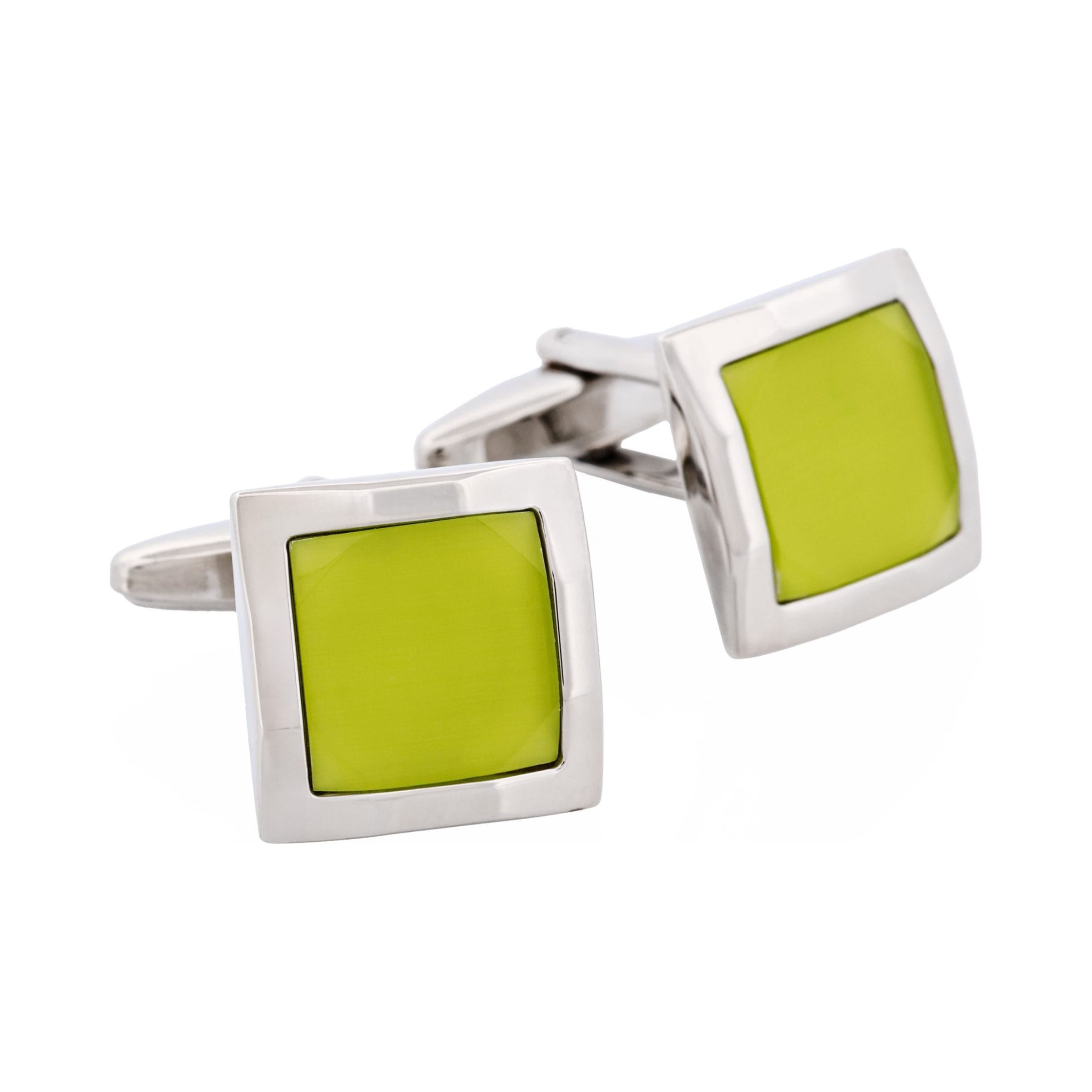 Lime Green Cat's Eye Square Cufflinks