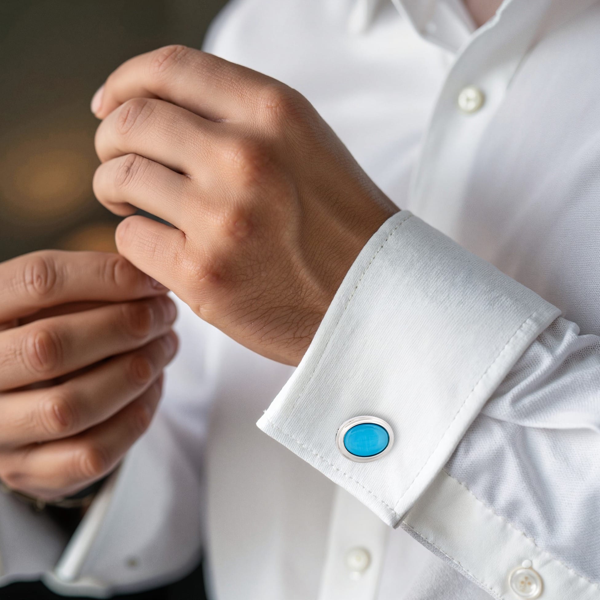 Aqua Cat's Eye Oval Cufflinks