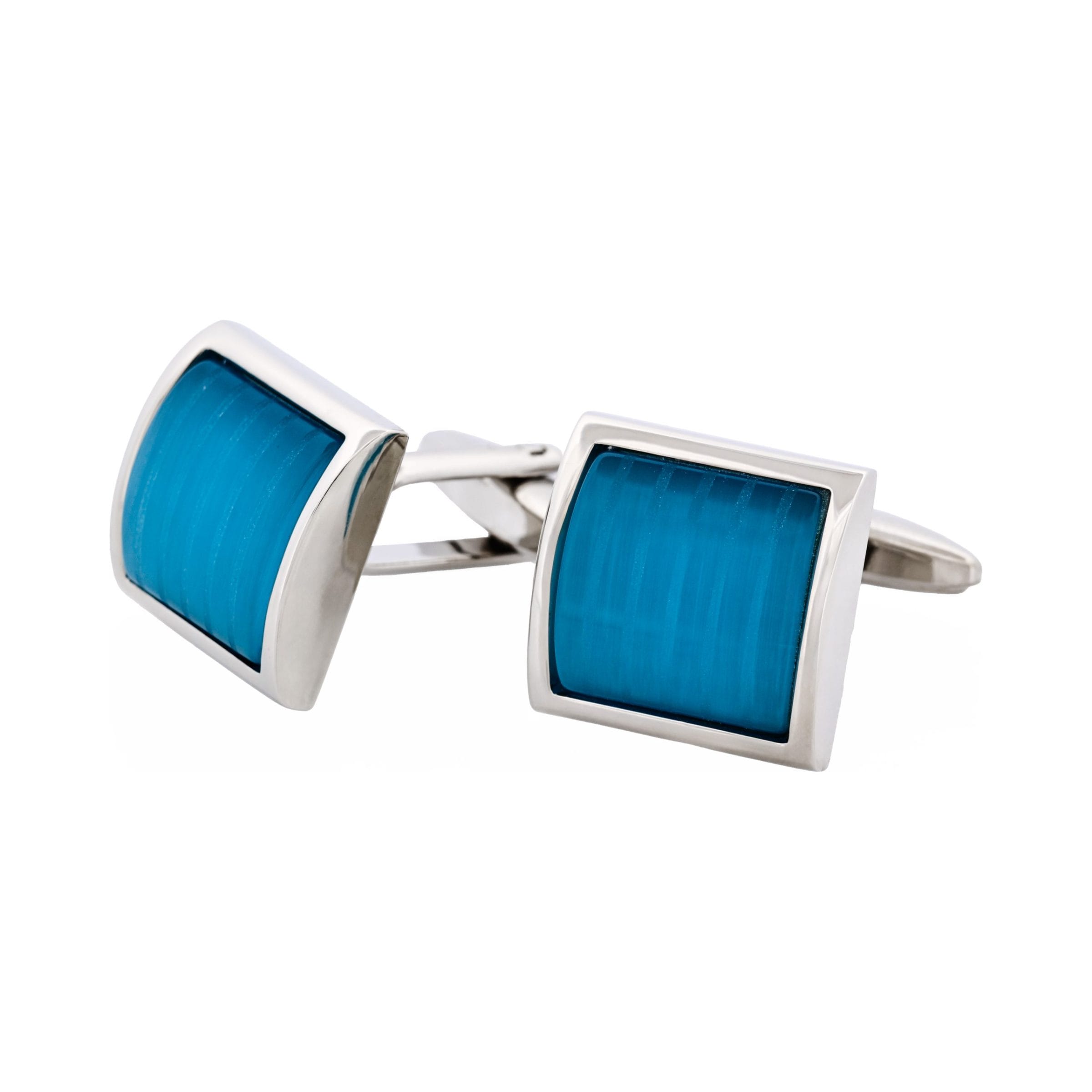 Aqua Cat's Eye Domed Square Cufflinks