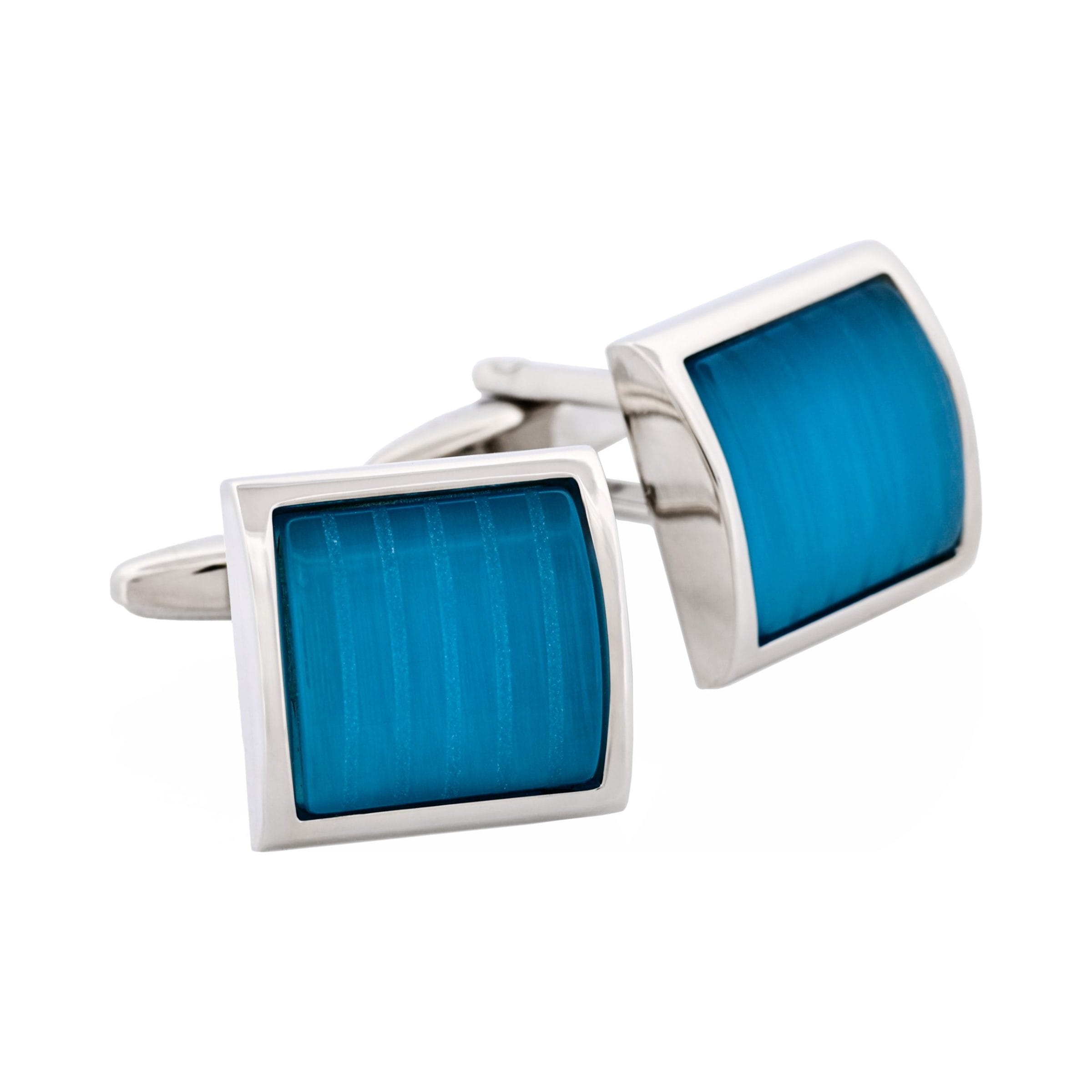 Aqua Cat's Eye Domed Square Cufflinks